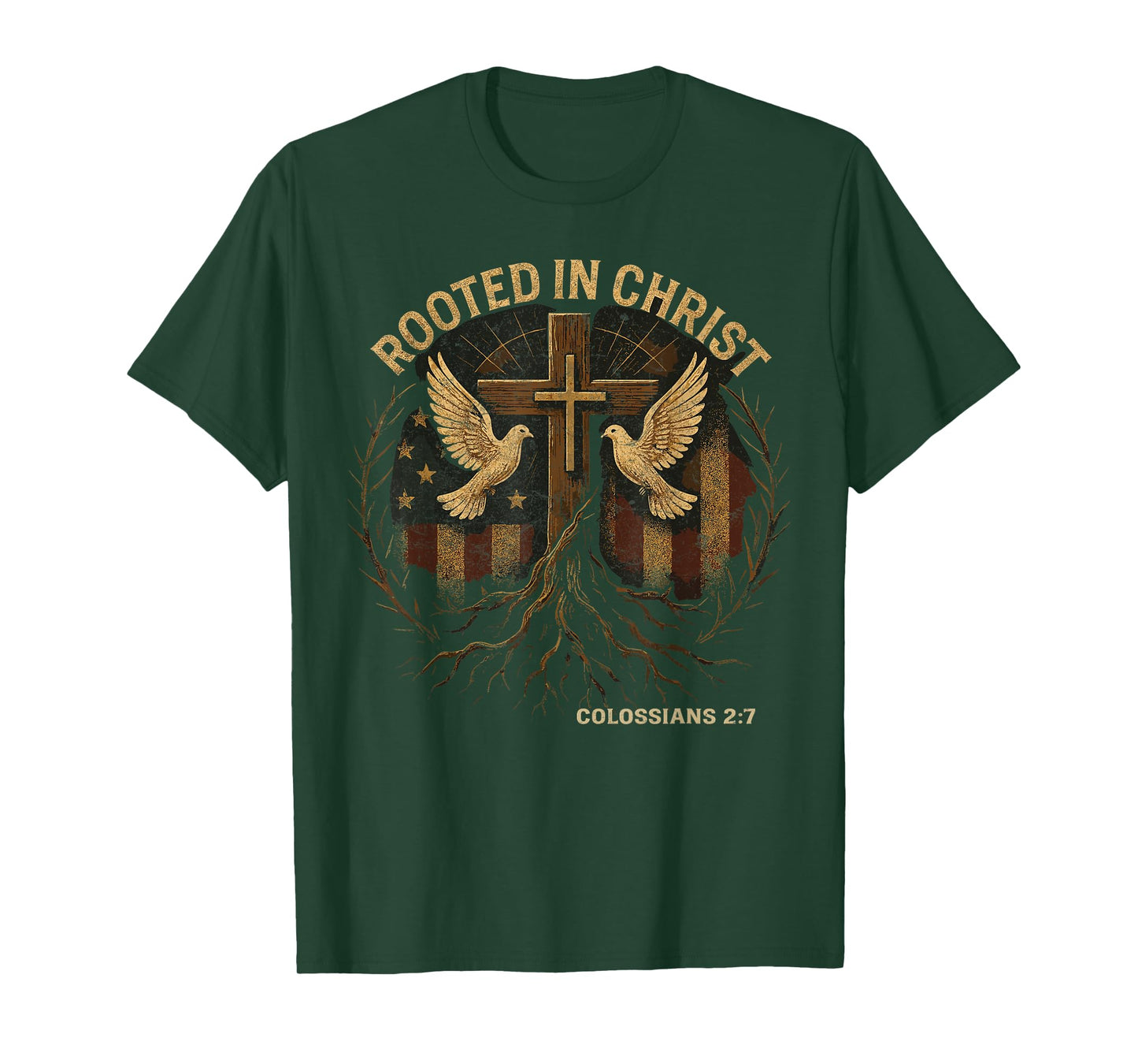 Rooted in Christ Vintage Christian Cross Retro Faith T-Shirt