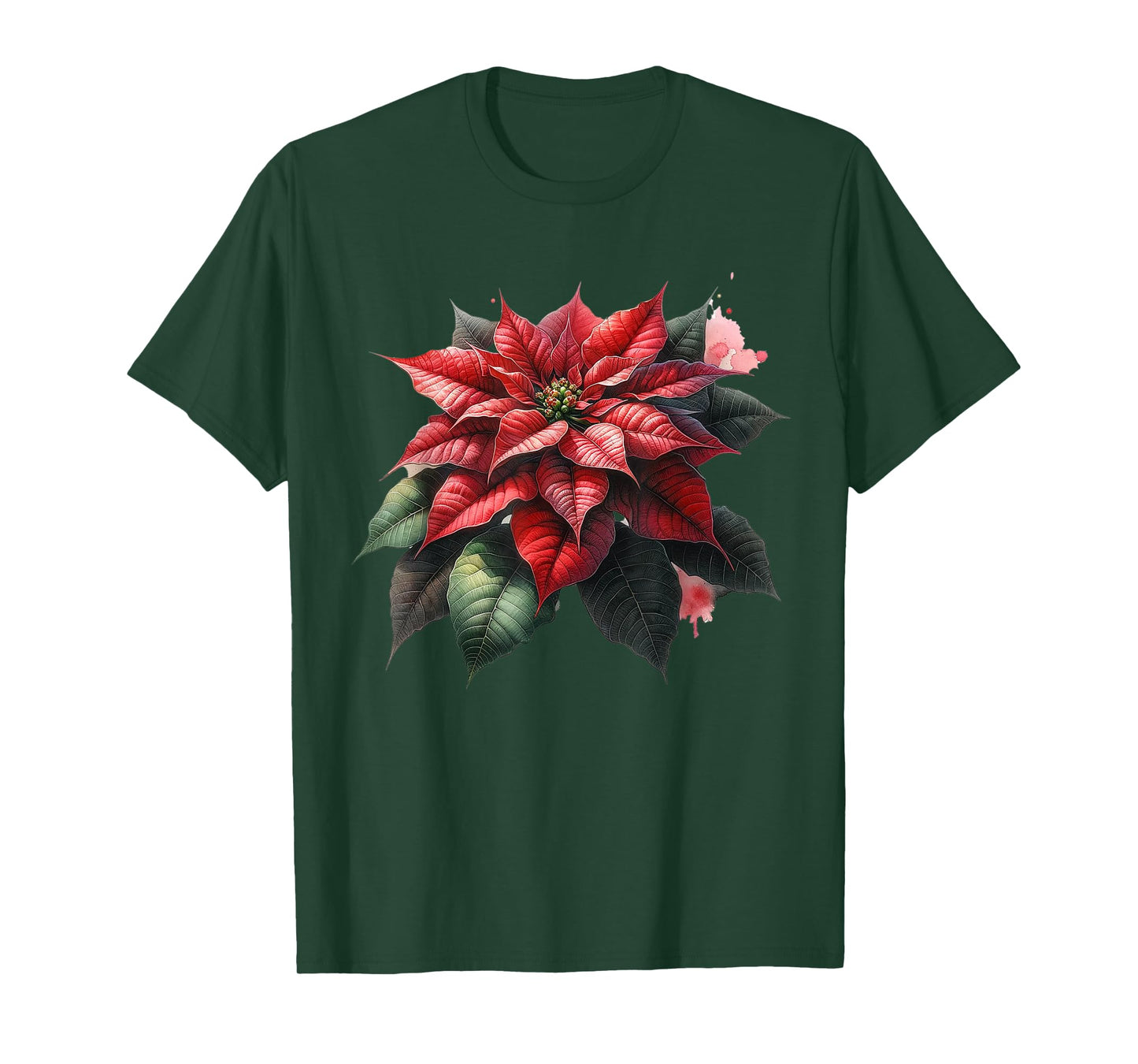 Poinsettia Watercolor Flower Holiday Christmas Graphics T-Shirt