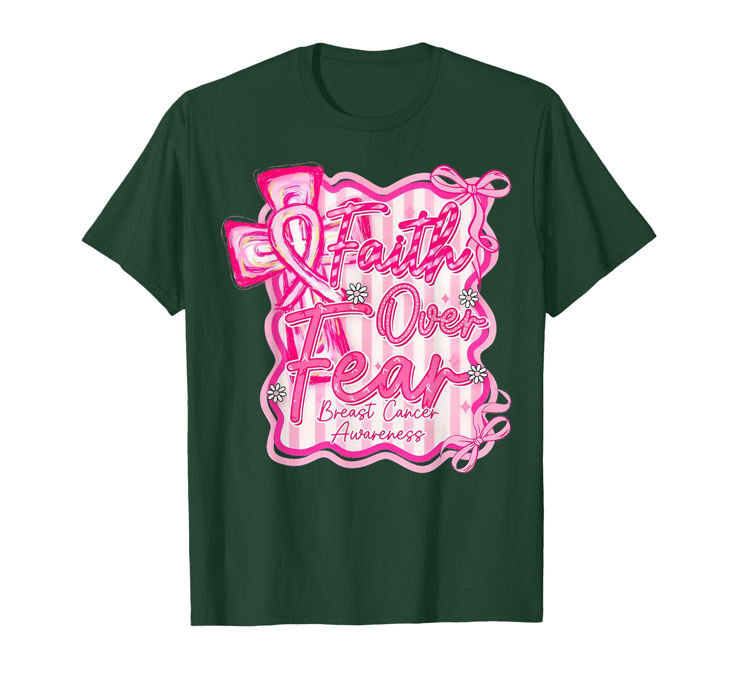 Breast Cancer Awareness Faith Over Fear Coquette Pink Bow T-Shirt