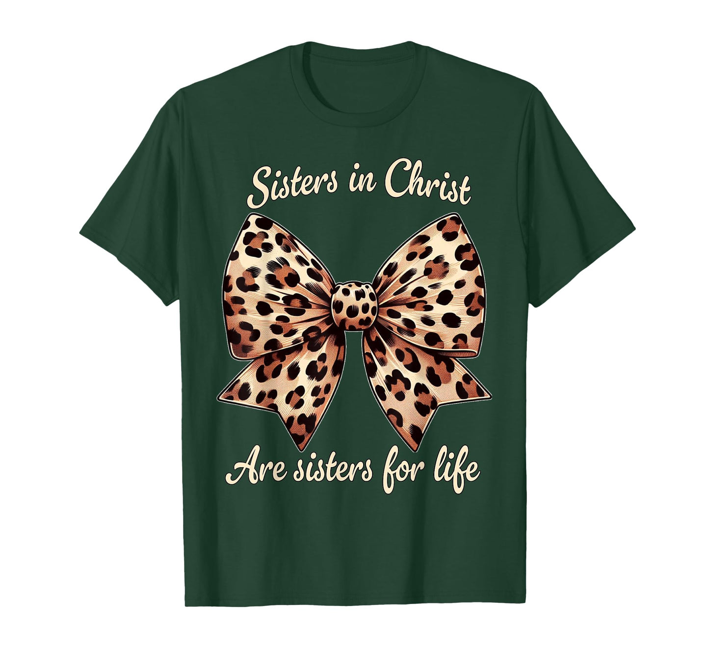 Cute Christian Design Leopard Coquette Sisters In Christ T-Shirt