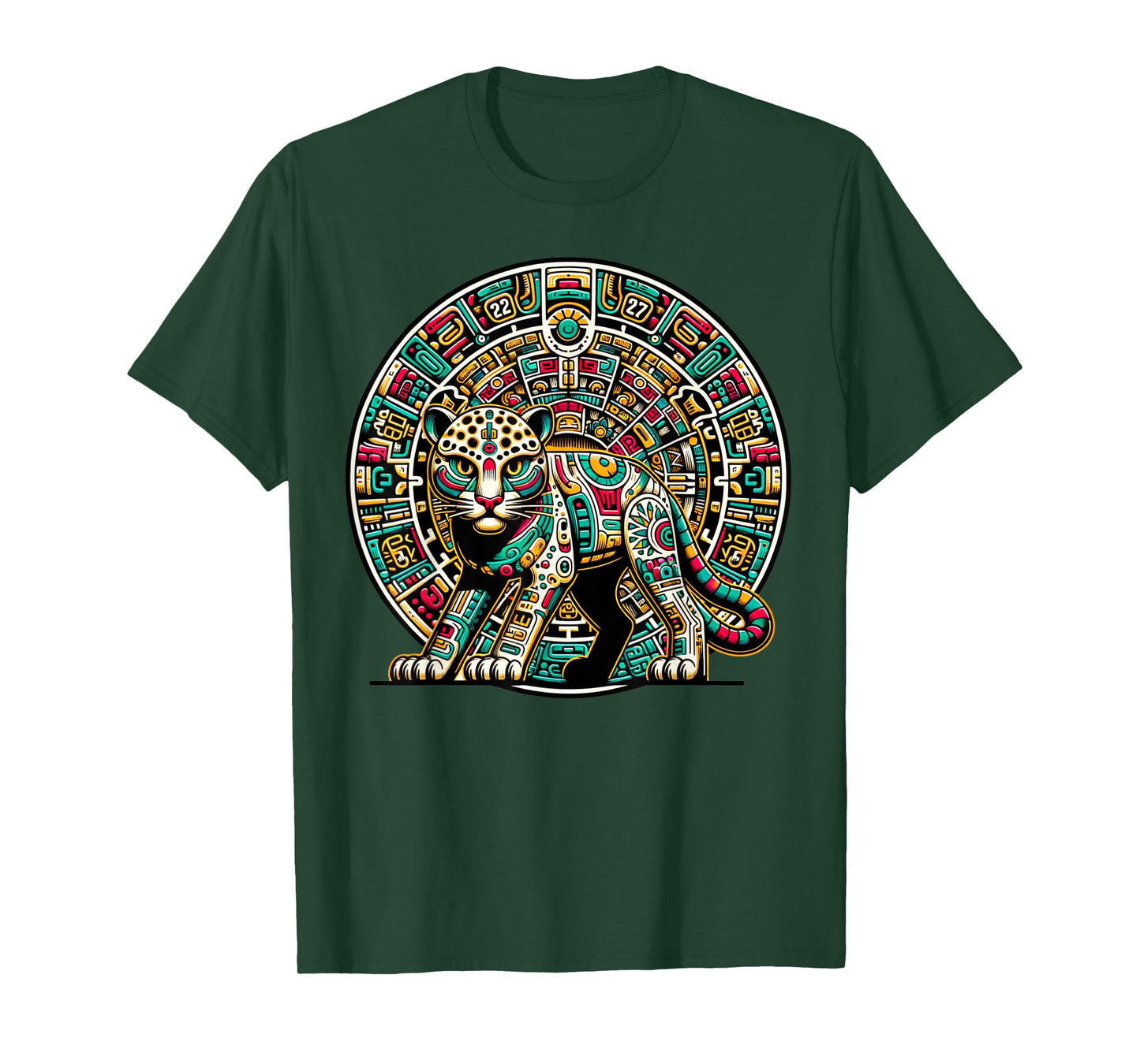 Aztec God Tezcatlipoca And Leopard With The Mayan Calendar T-Shirt