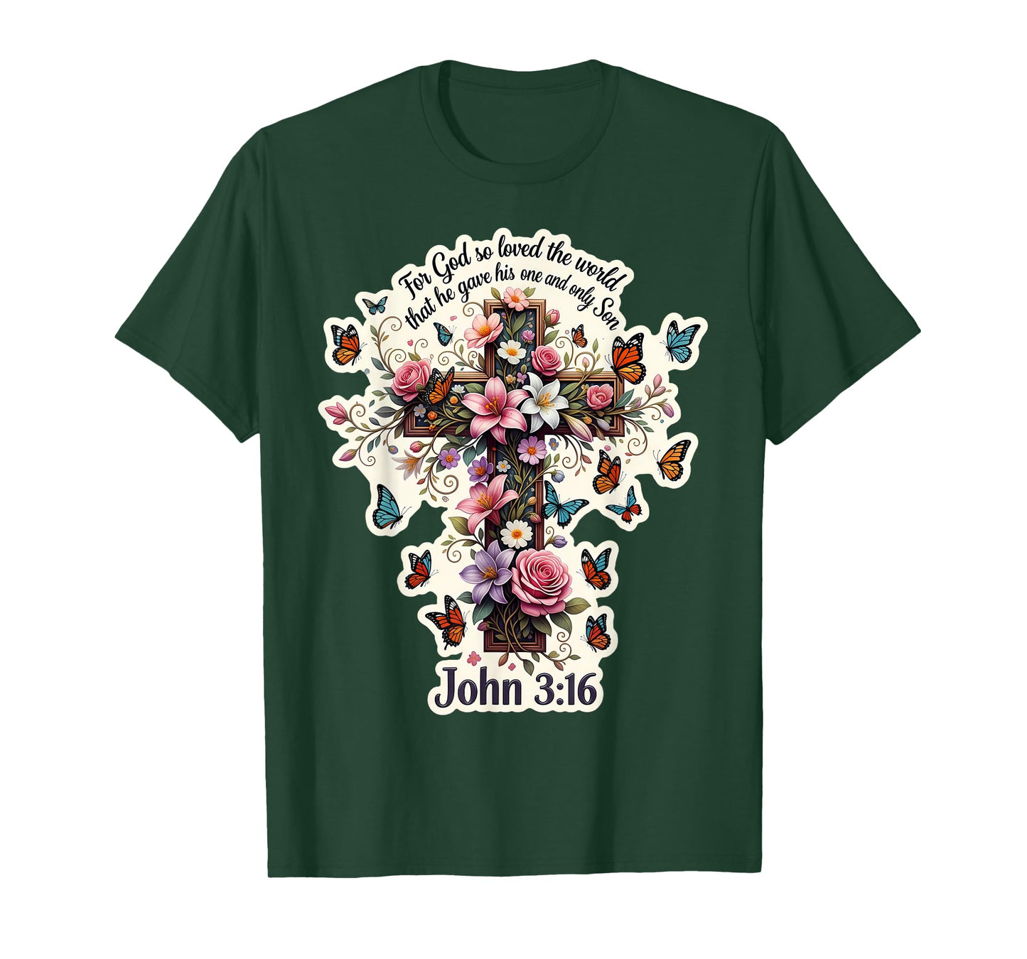 Floral John 3:16 Bible Verse for God So Loved The World T-Shirt