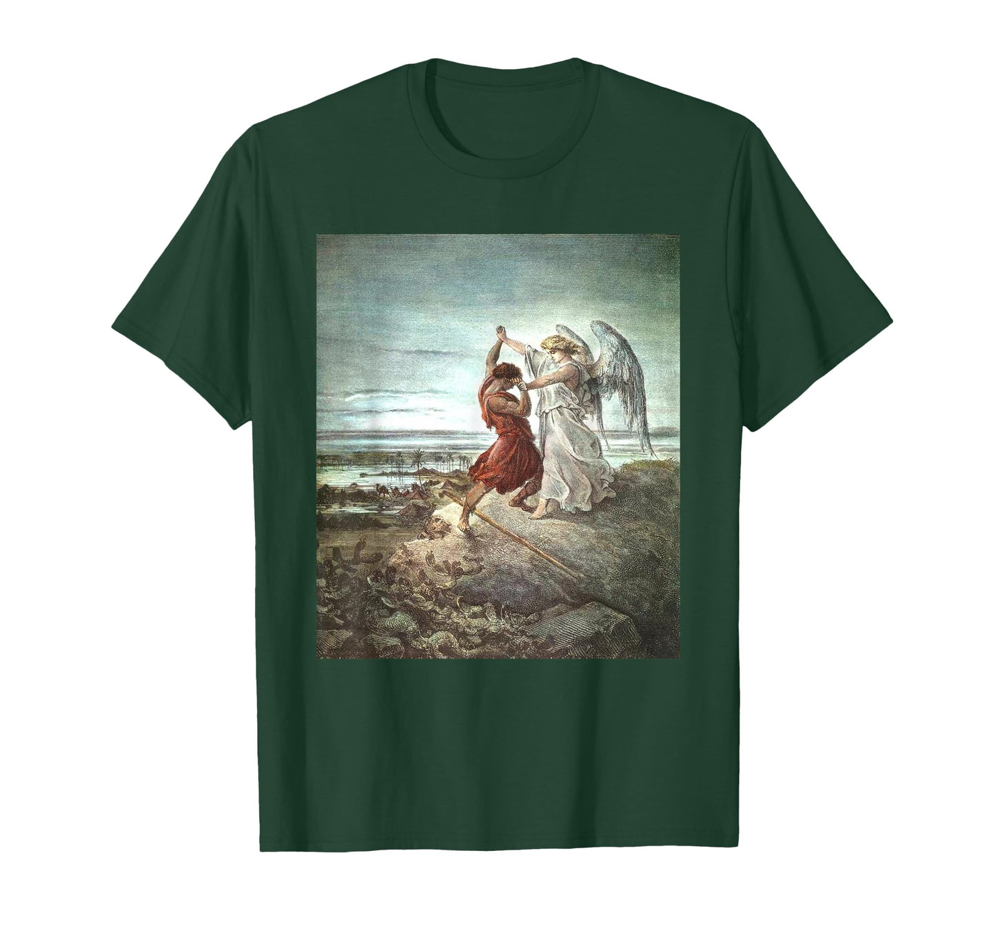 Jacob Wrestling With The Angel T-Shirt - Unisex-Adults, Black, Small
