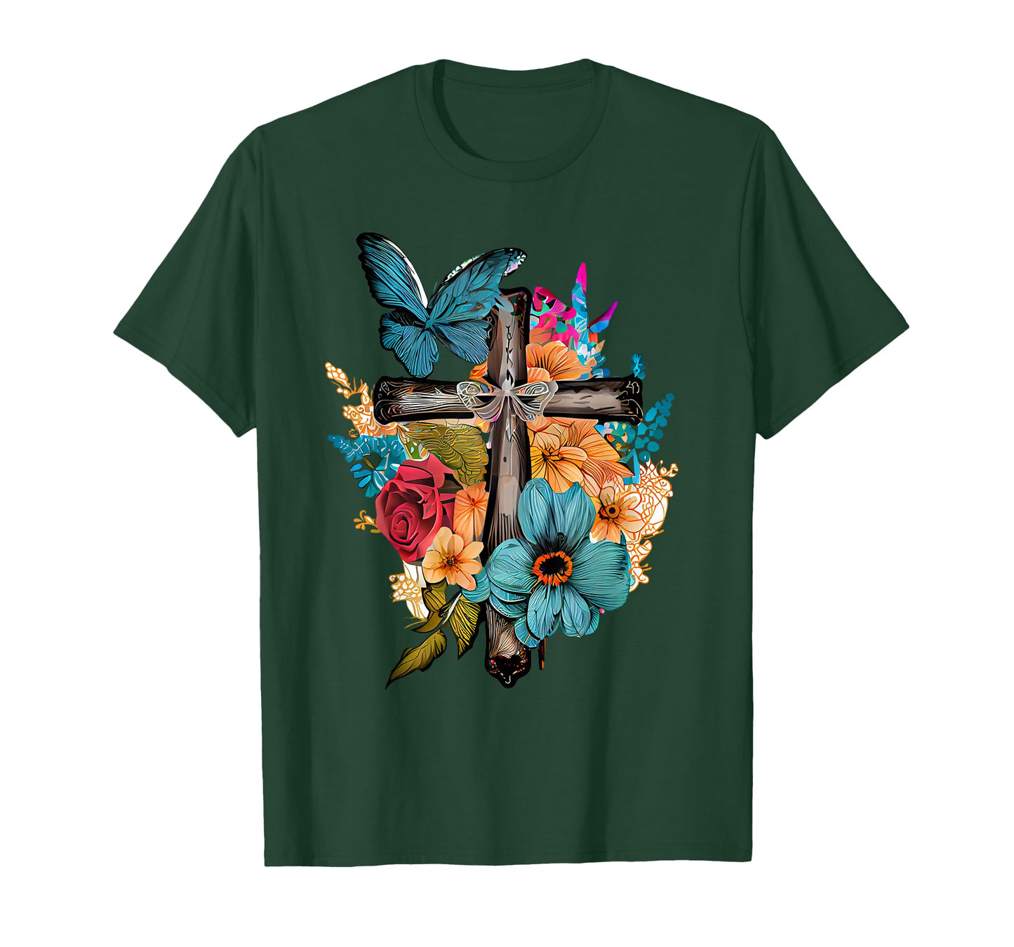 Jesus Cross Butterfly Flower Christian Faith Motivation T-Shirt