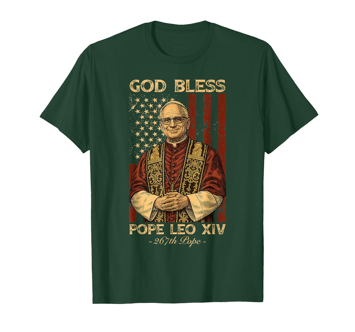 God Bless Pope Leo XIV Robert Francis Prevost American Flag T-Shirt