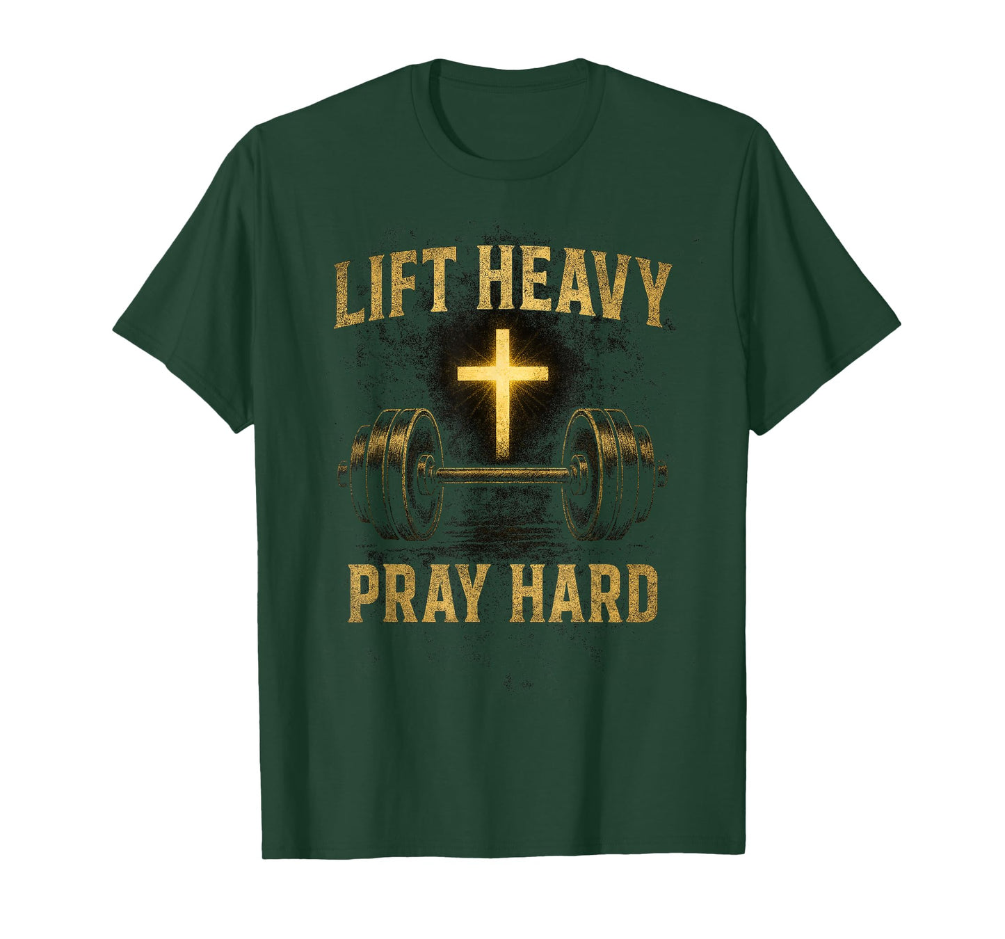 Lift Heavy Pray Hard Christian Workout Motivational Art T-Shirt