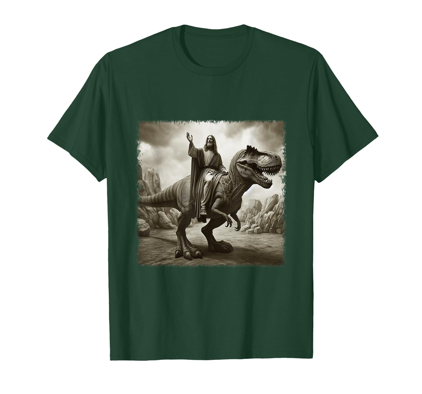 Vintage Jesus Riding T Rex Dinosaur Believers Christian T-Shirt