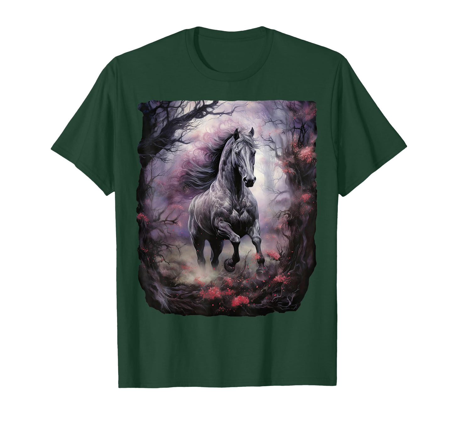 Beautiful Horse running through the forest by night T-Shirt