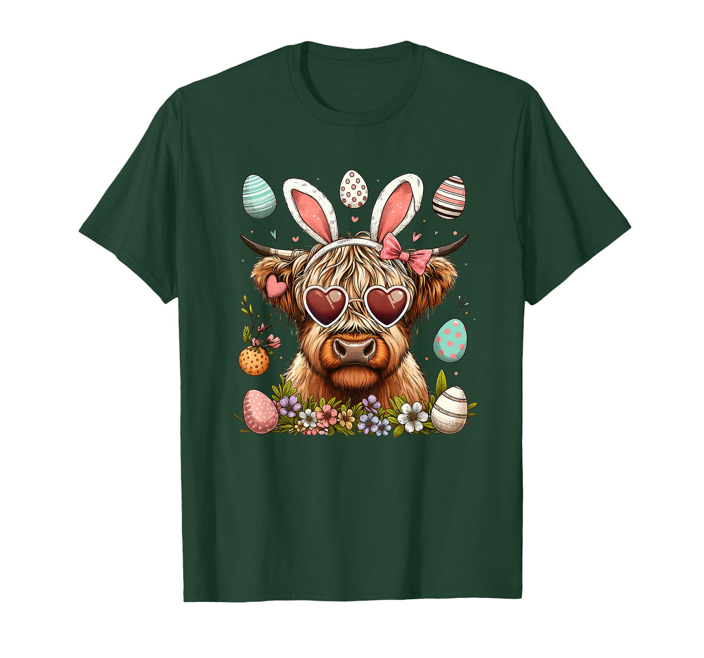 Happy Easter Day Highland Cow Easter Bunny Rabbit Women Kids T-Shirt