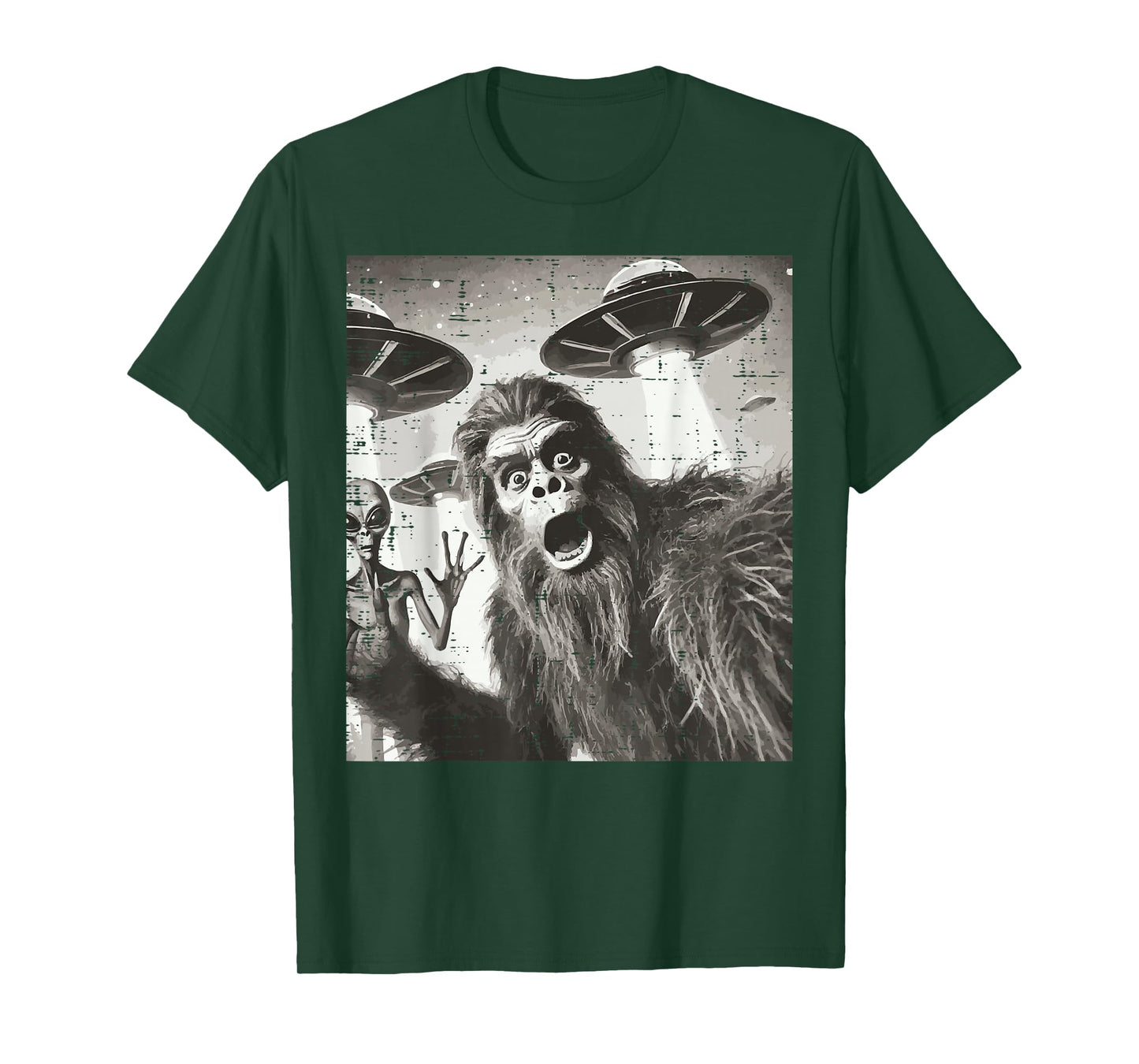 Bigfoot Alien Ufo Selfie Funny Sasquatch Meme Men Women Kids T-Shirt