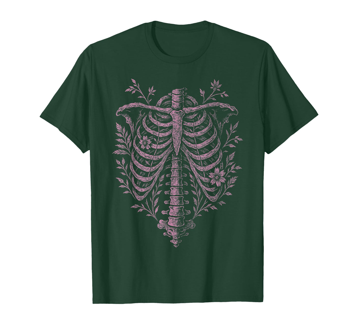 Pink Skeleton Ribcage Flowers Goth Occult Death Dark Alt T-Shirt