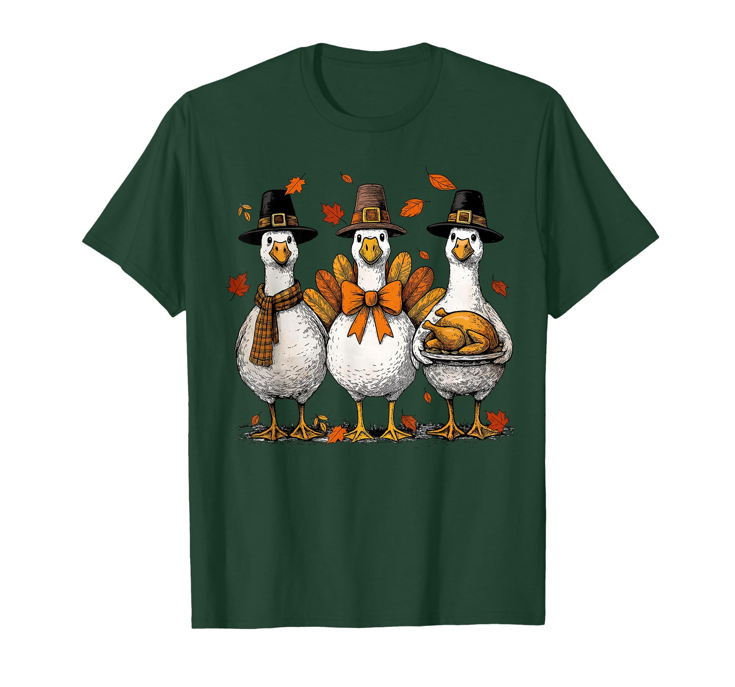 Goose Thanksgiving Goose Fall Leaves Autumn Turkey T-Shirt