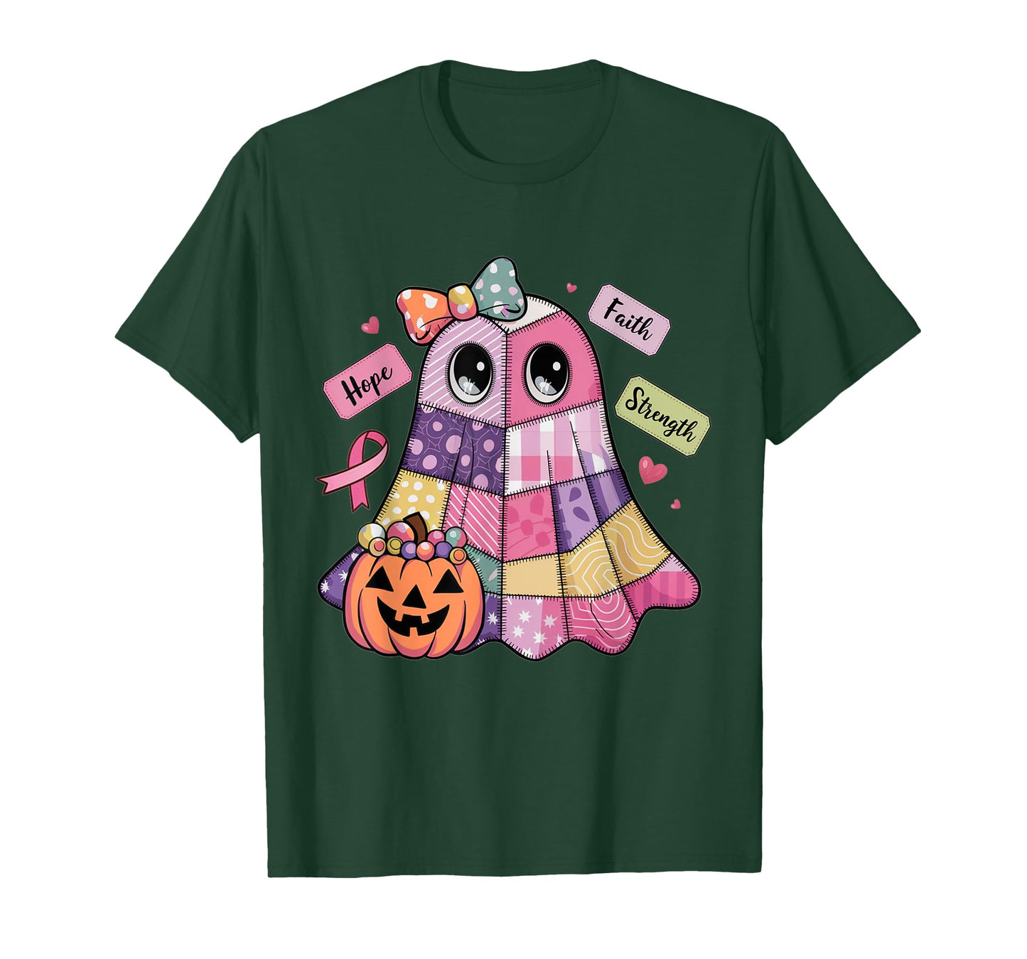 Faith Hope Strength Ghost Breast Cancer Awareness Halloween T-Shirt