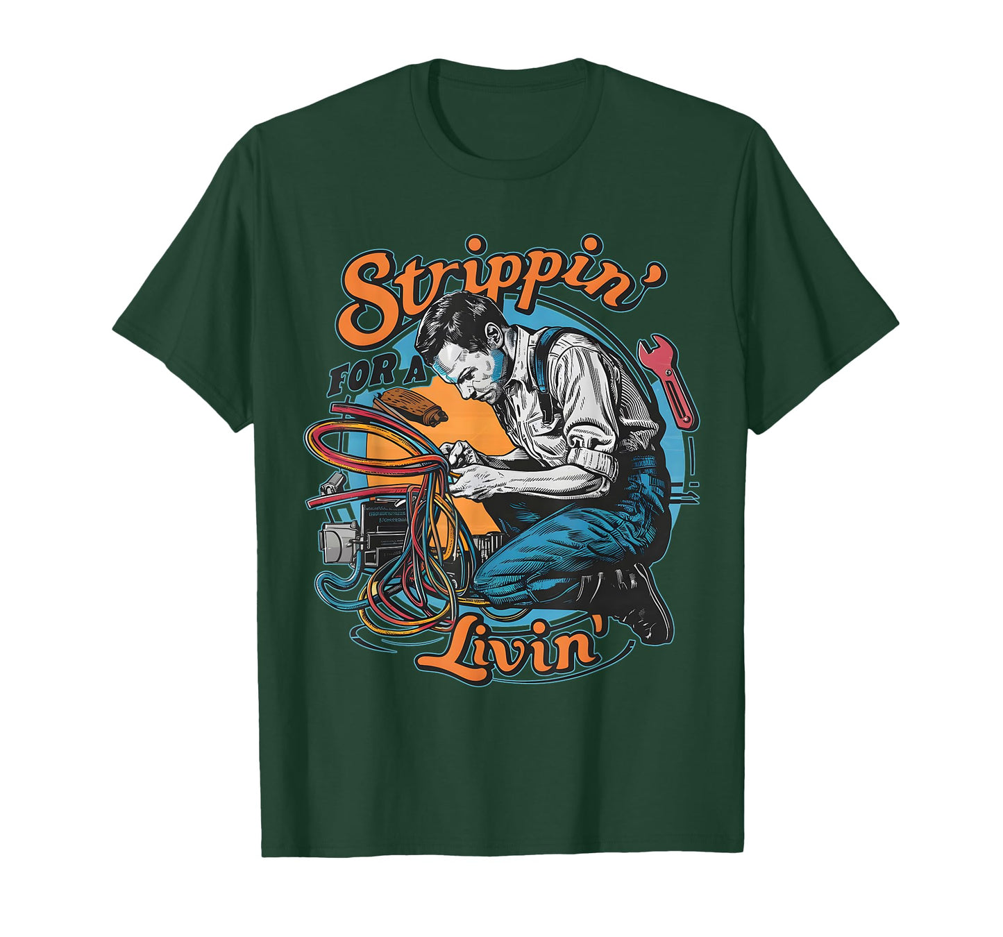 Stripping for a Living Funny Electrician Father's Day Retro T-Shirt