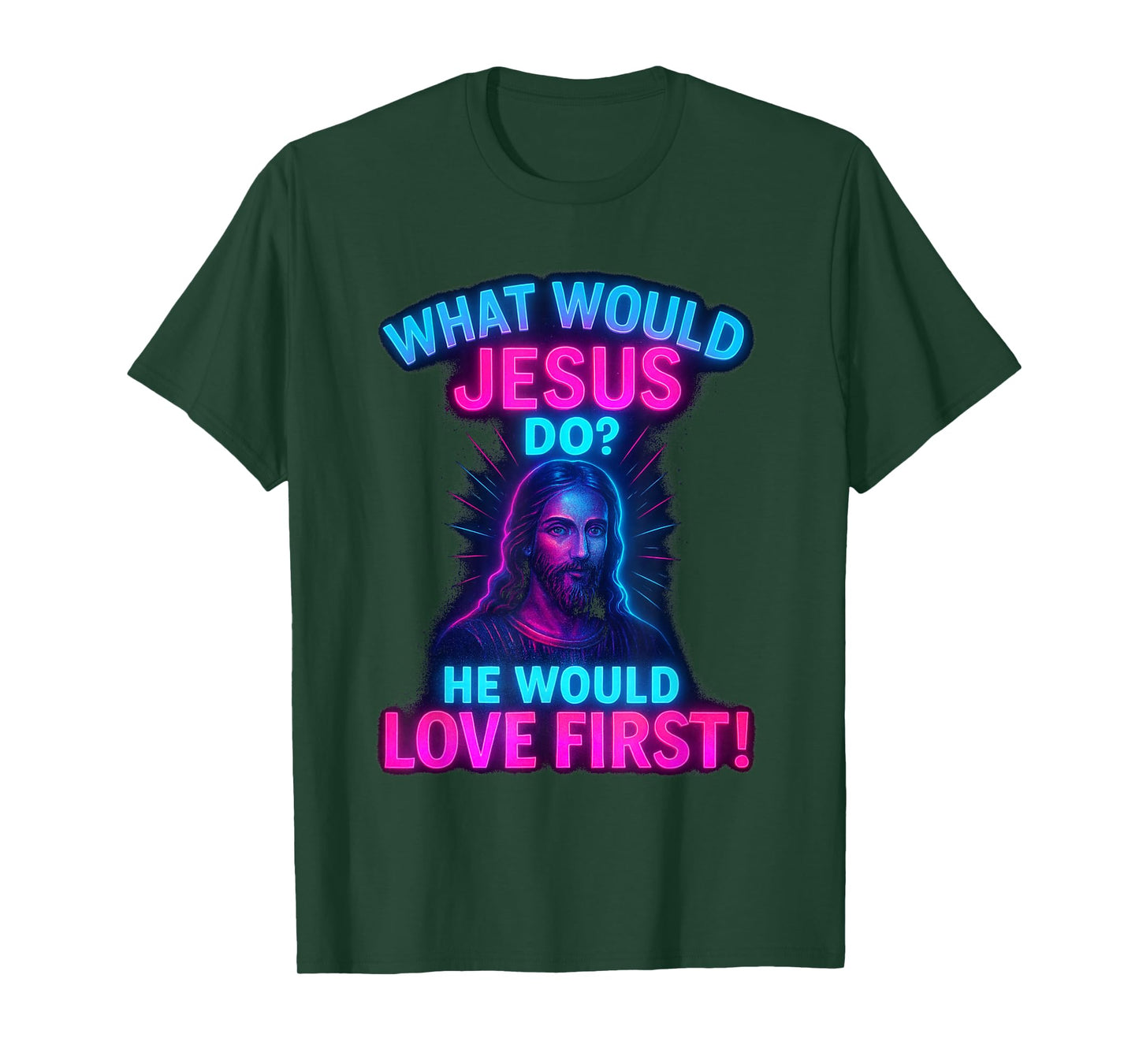 Synthwave What Would Jesus Do He Would Love First! WWJD HWLF T-Shirt
