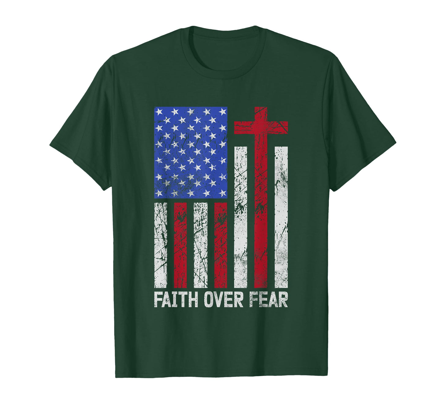 Faith Over Faer American Flag Cross Christian Patriotic T-Shirt