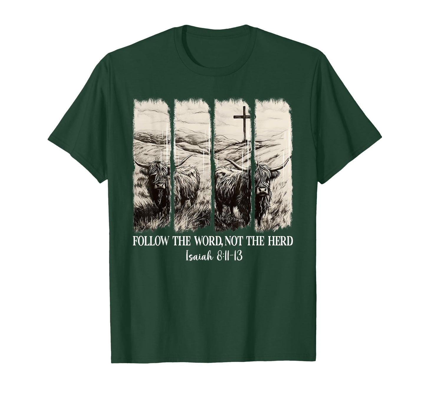 Follow The Word Not The Herd Christian Western Highland Cow T-Shirt