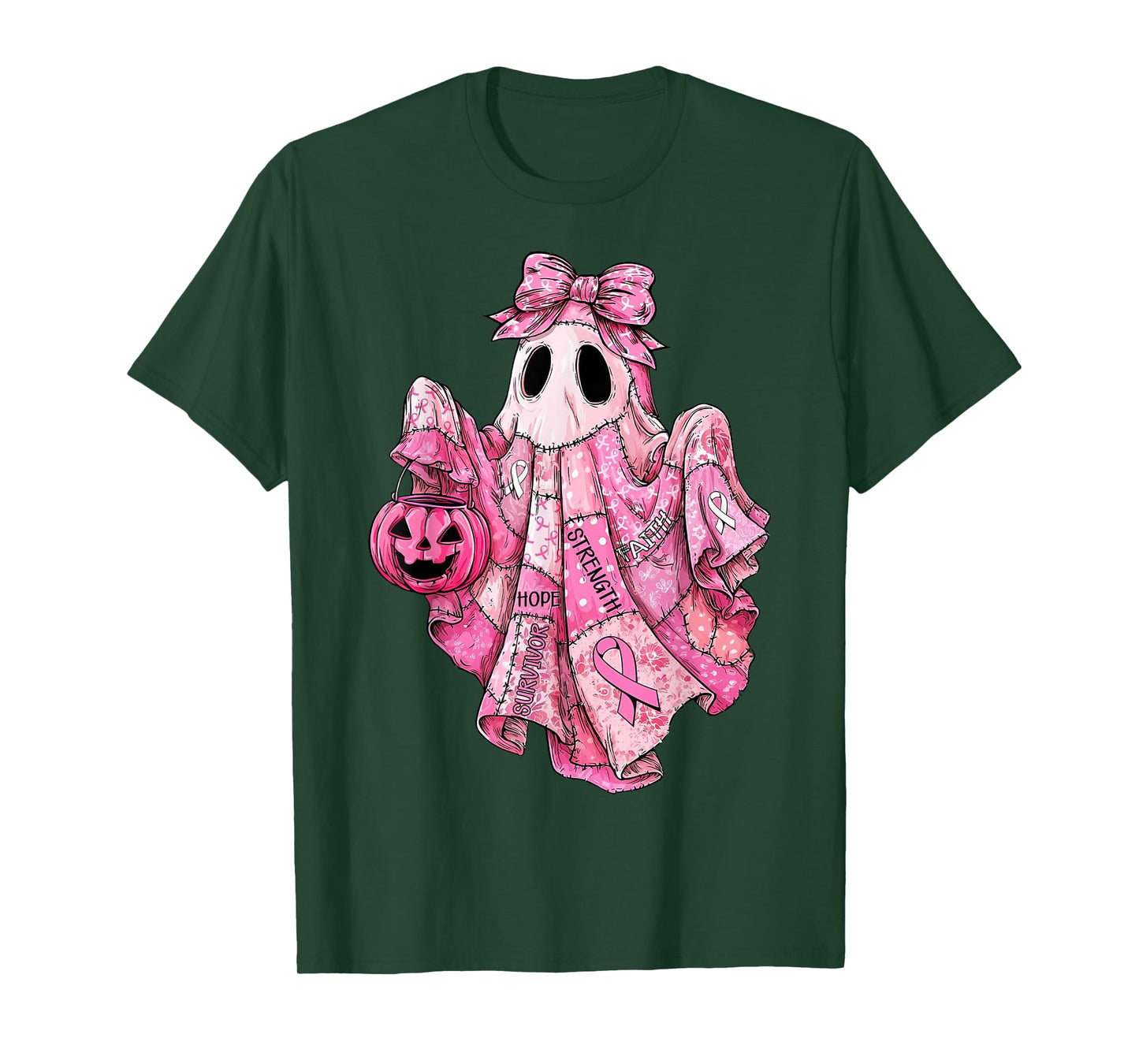 Breast Cancer Awareness Ghost Patchwork Pink T-Shirt