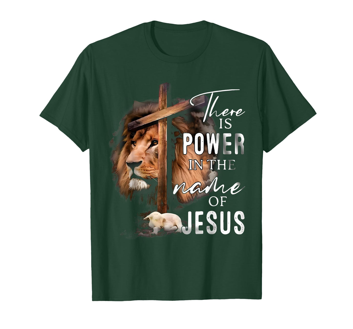 There is Power in the Name Jesus Faith Lion Christian Christ T-Shirt