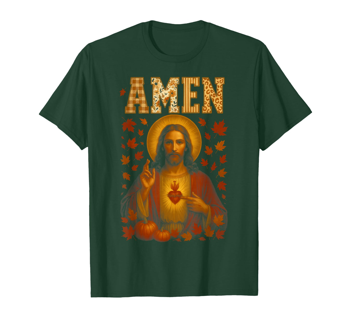 HUGvyn Amen Fall Jesus Christian Bible Verses Thanksgiving T-Shirt