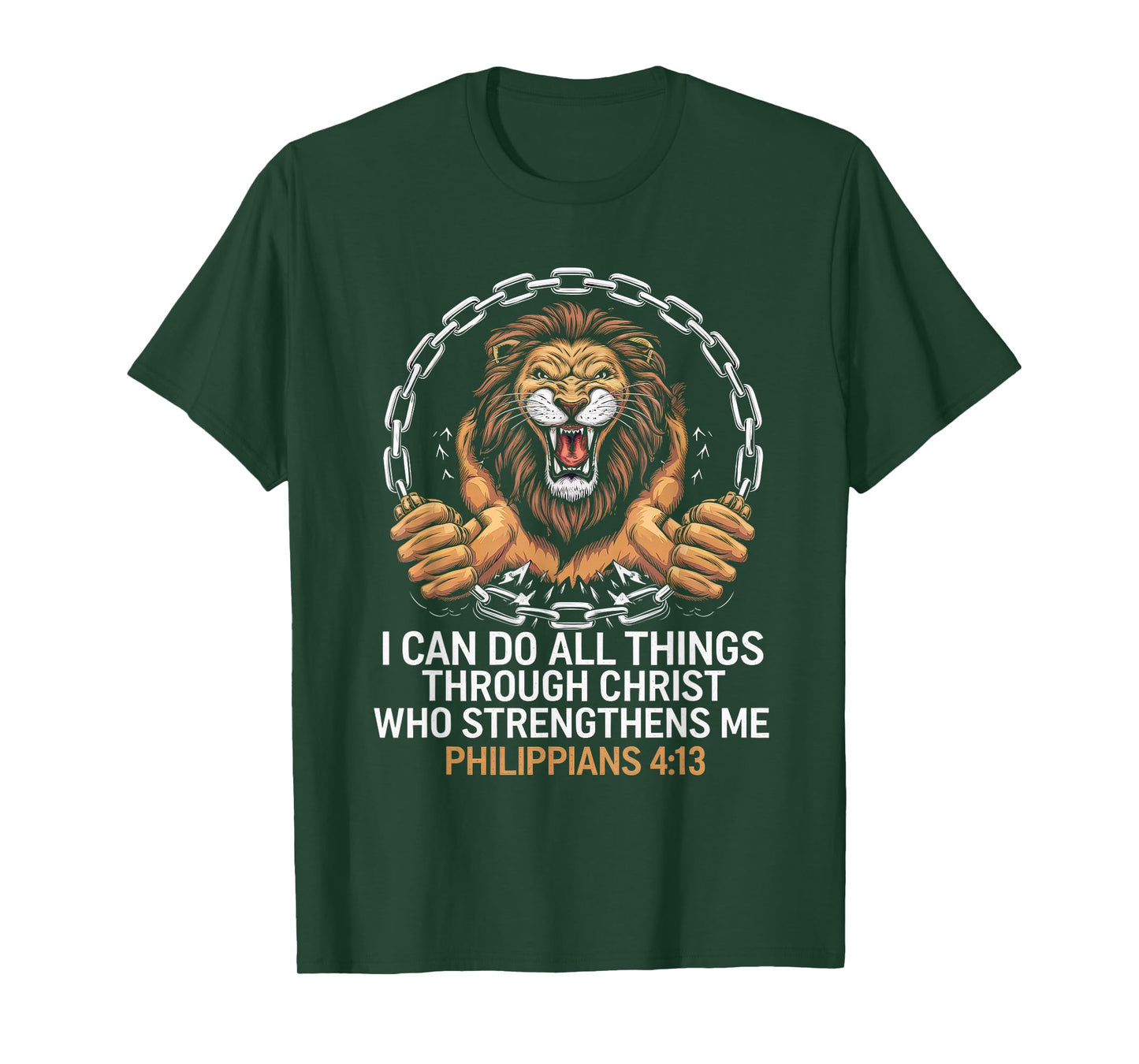 Christian Tshirt Philippians 4:13 Religious Lion Strengthens T-Shirt
