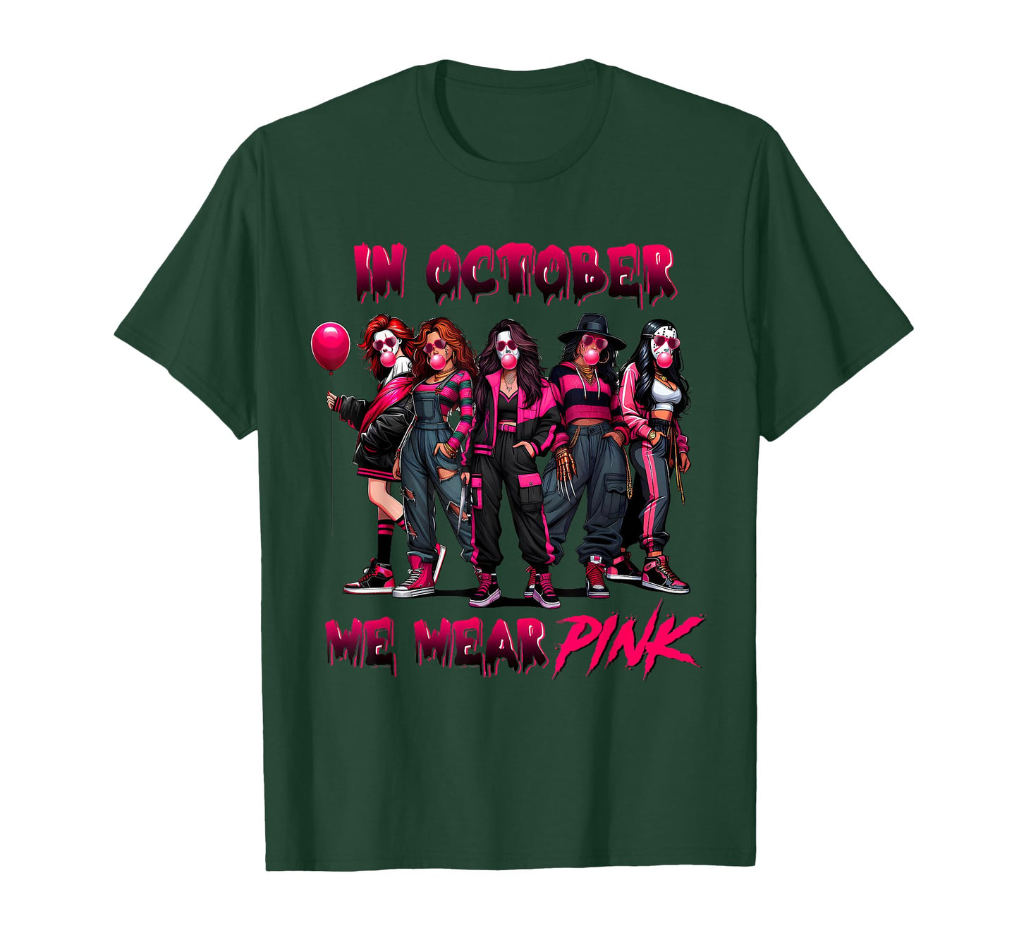 In October We Wear Pink Horror Breast Cancer Awareness Meme T-Shirt