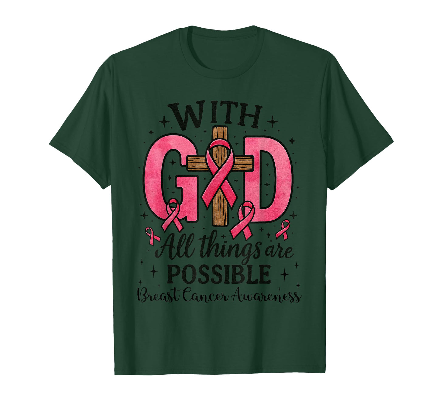 Christian Breast Cancer Awareness - Jesus Faith God Cross T-Shirt