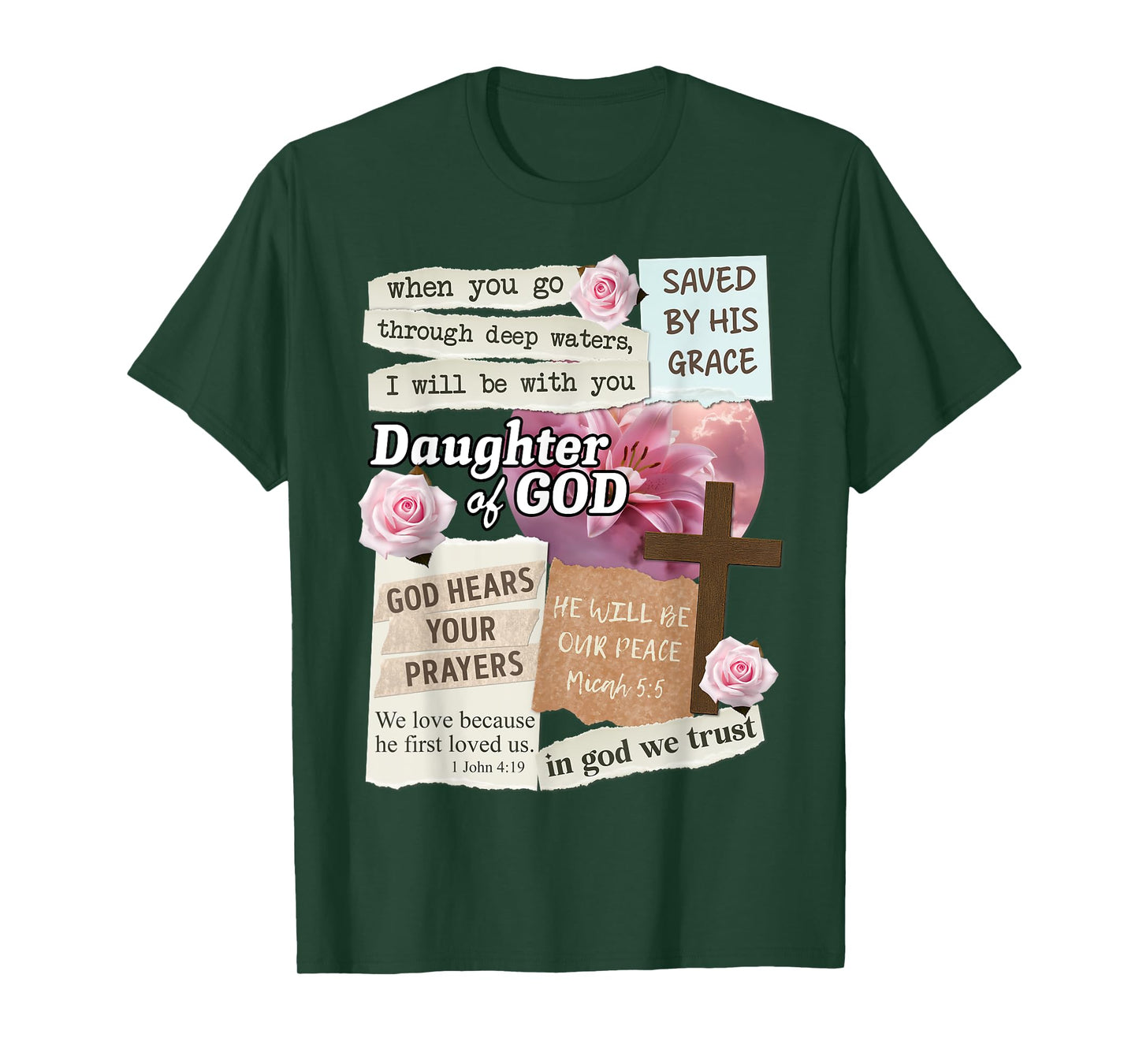Daughter of God Christian Collage Scripture Women Girls T-Shirt