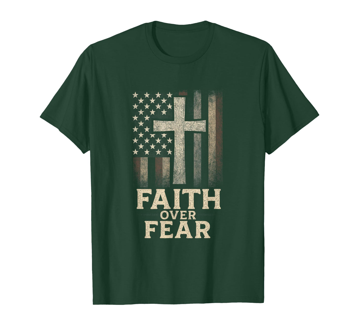 Faith Over Fear - American Flag Cross Christian T-Shirt