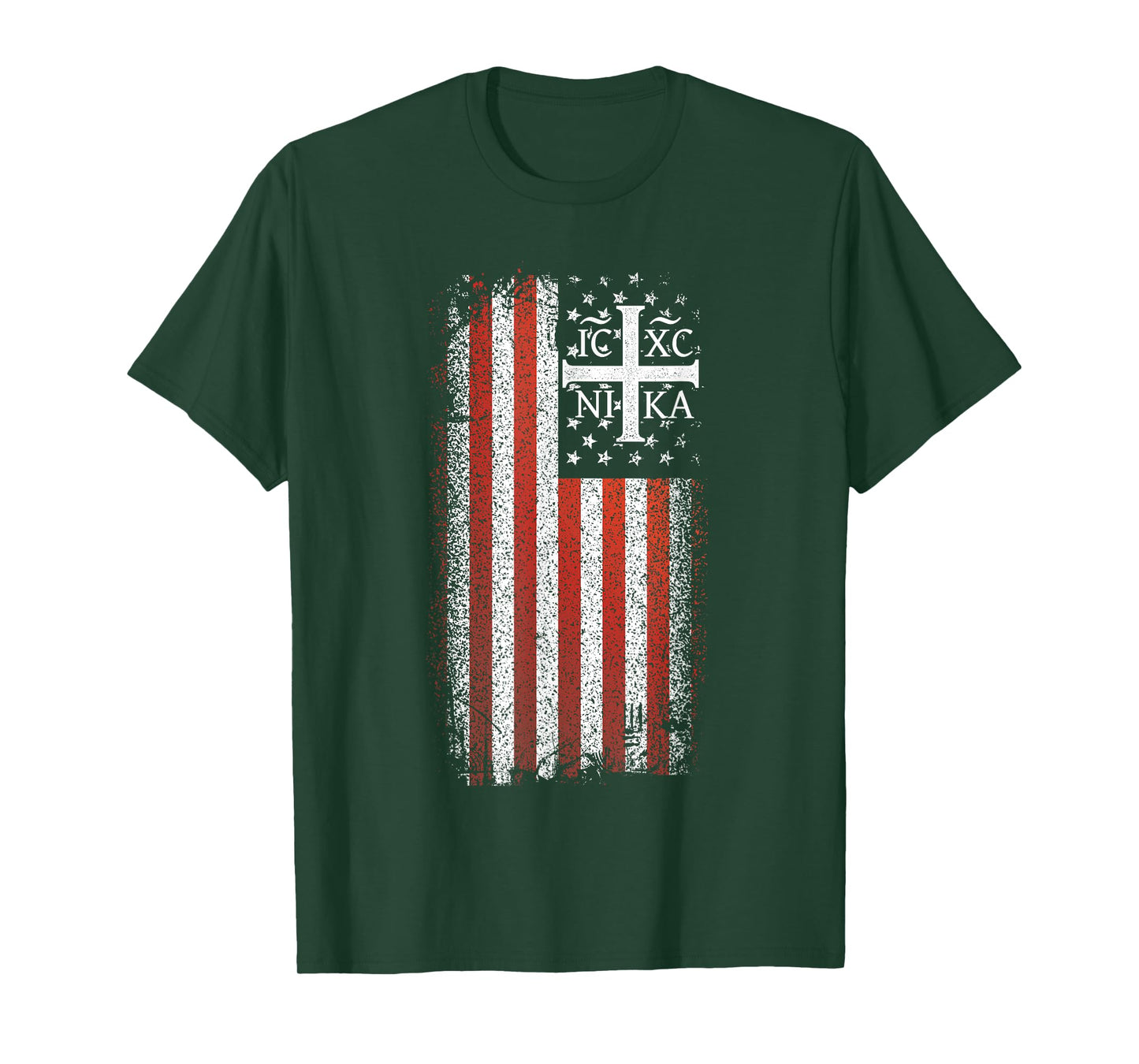 ICXC NIKA Christogram Cross American Flag Christian T-Shirt