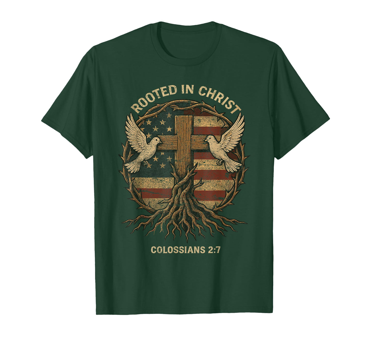 Rooted in Christ Stylish Retro Christian Cross Roots Belief T-Shirt