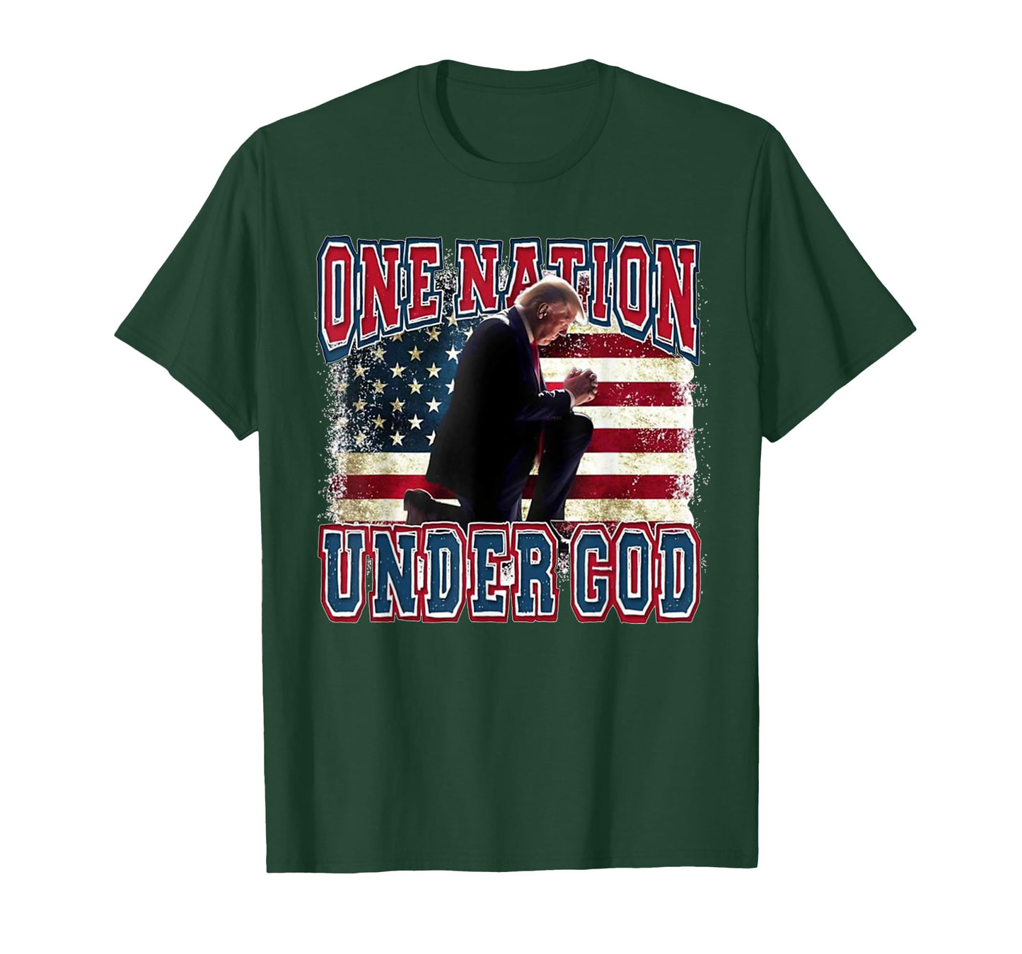 One Nation Under God Trump Pray Jesus USA Flag Distressed T-Shirt