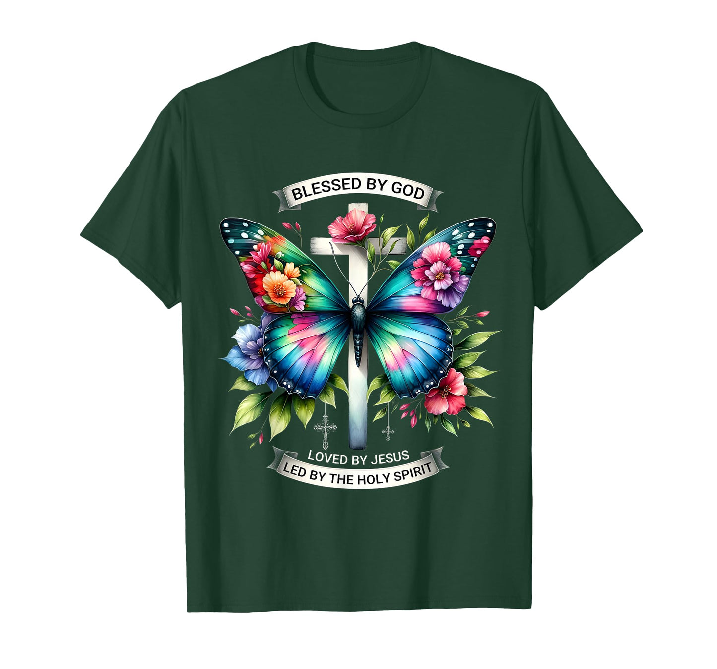 Blessed by God Loved by Jesus Christian Jesus Butterfly. T-Shirt