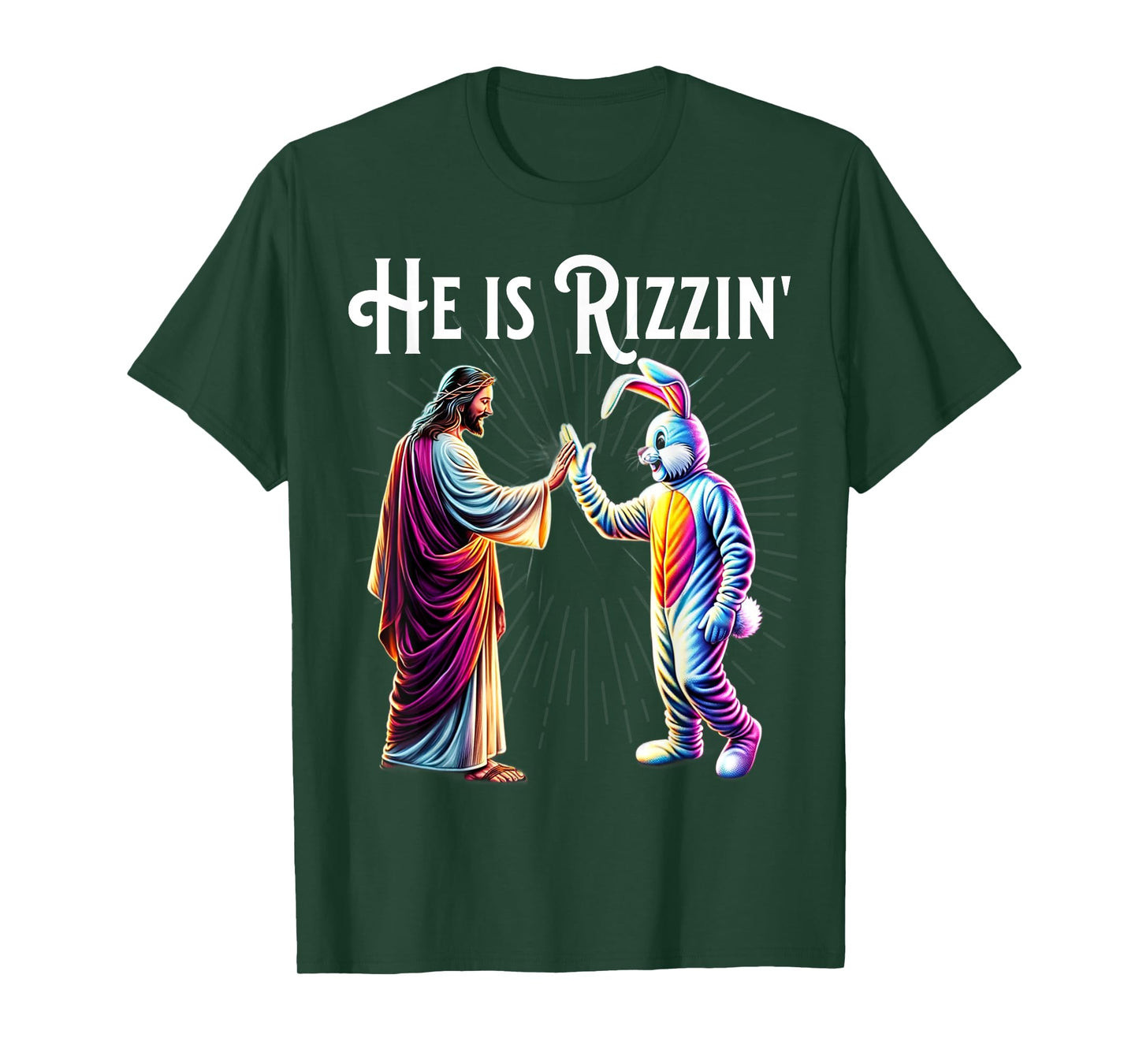Funny Rizz He is Rizzin Jesus High Five Easter Bunny T-Shirt