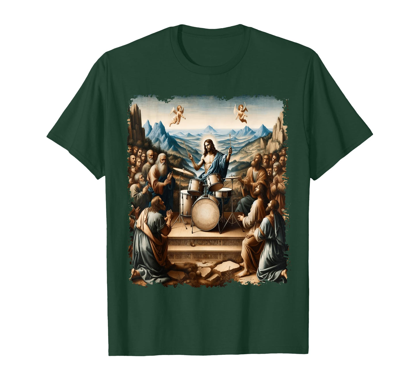 Jesus Playing Drums, Funny Christian Drummer Painting T-Shirt
