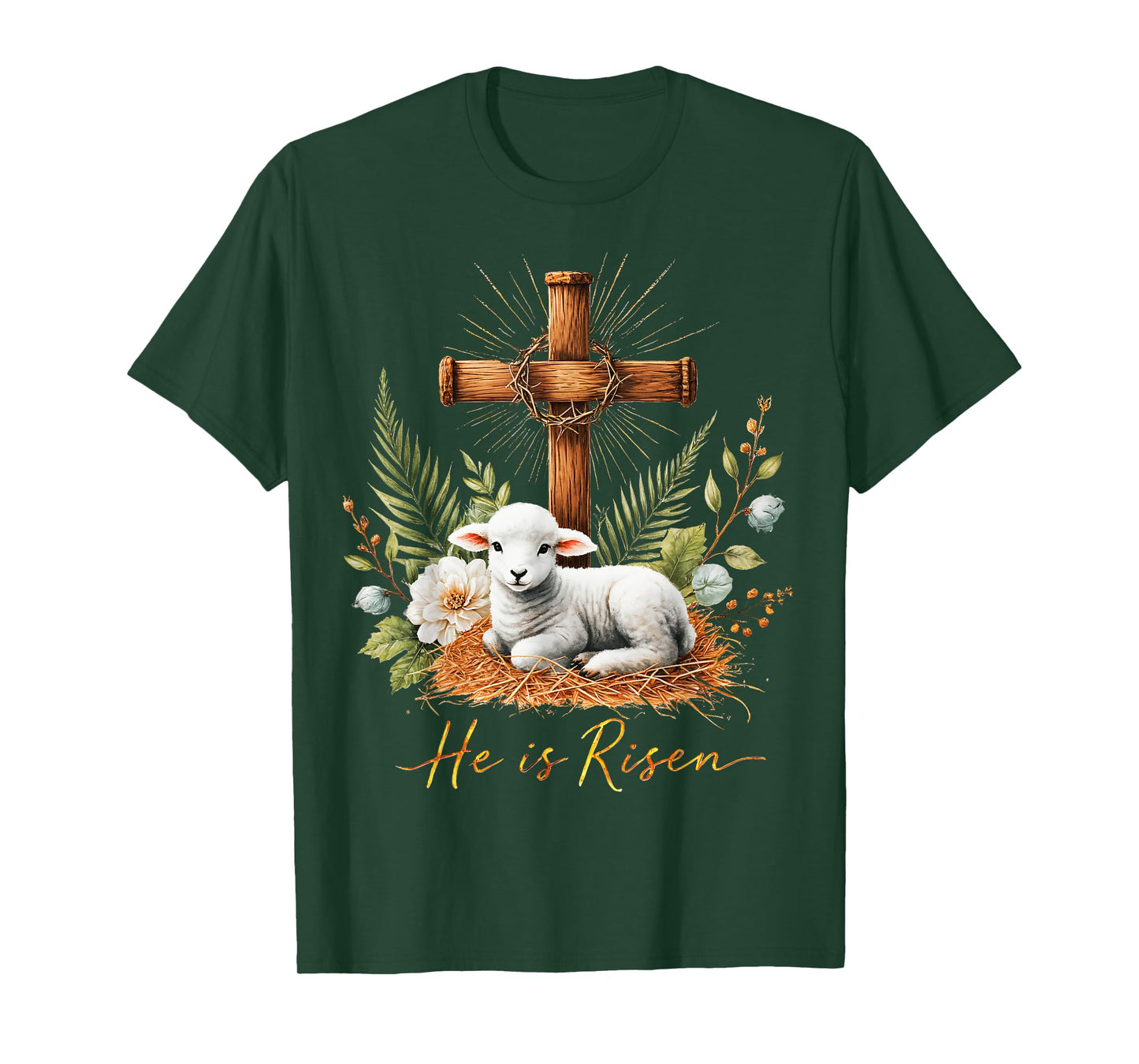 True Easter He is Risen Lamb Crown of Thorn Cross Palm Jesus T-Shirt