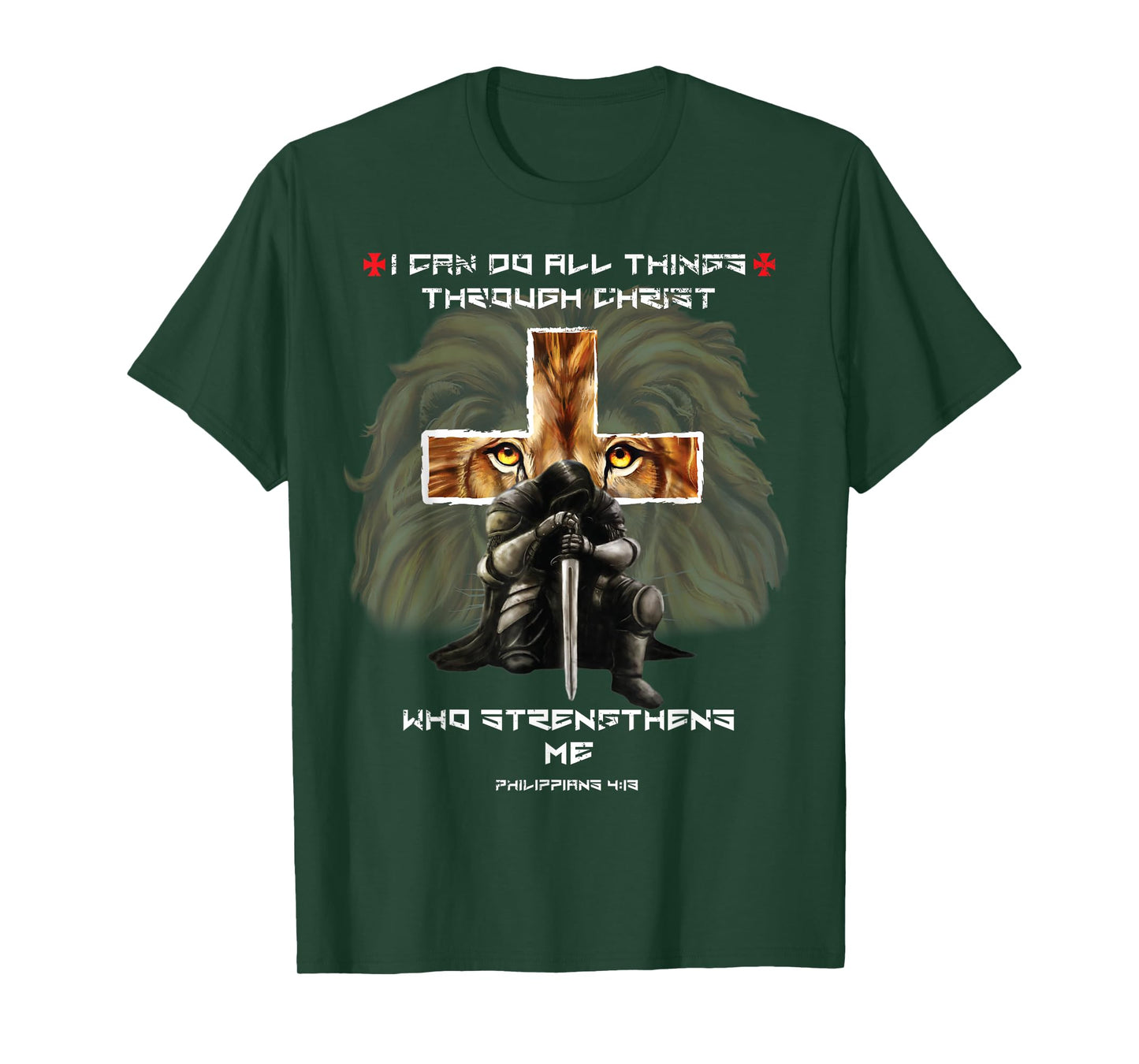 Philippians 4:13 Christian Verse Gift Lion Cross Men Husband T-Shirt