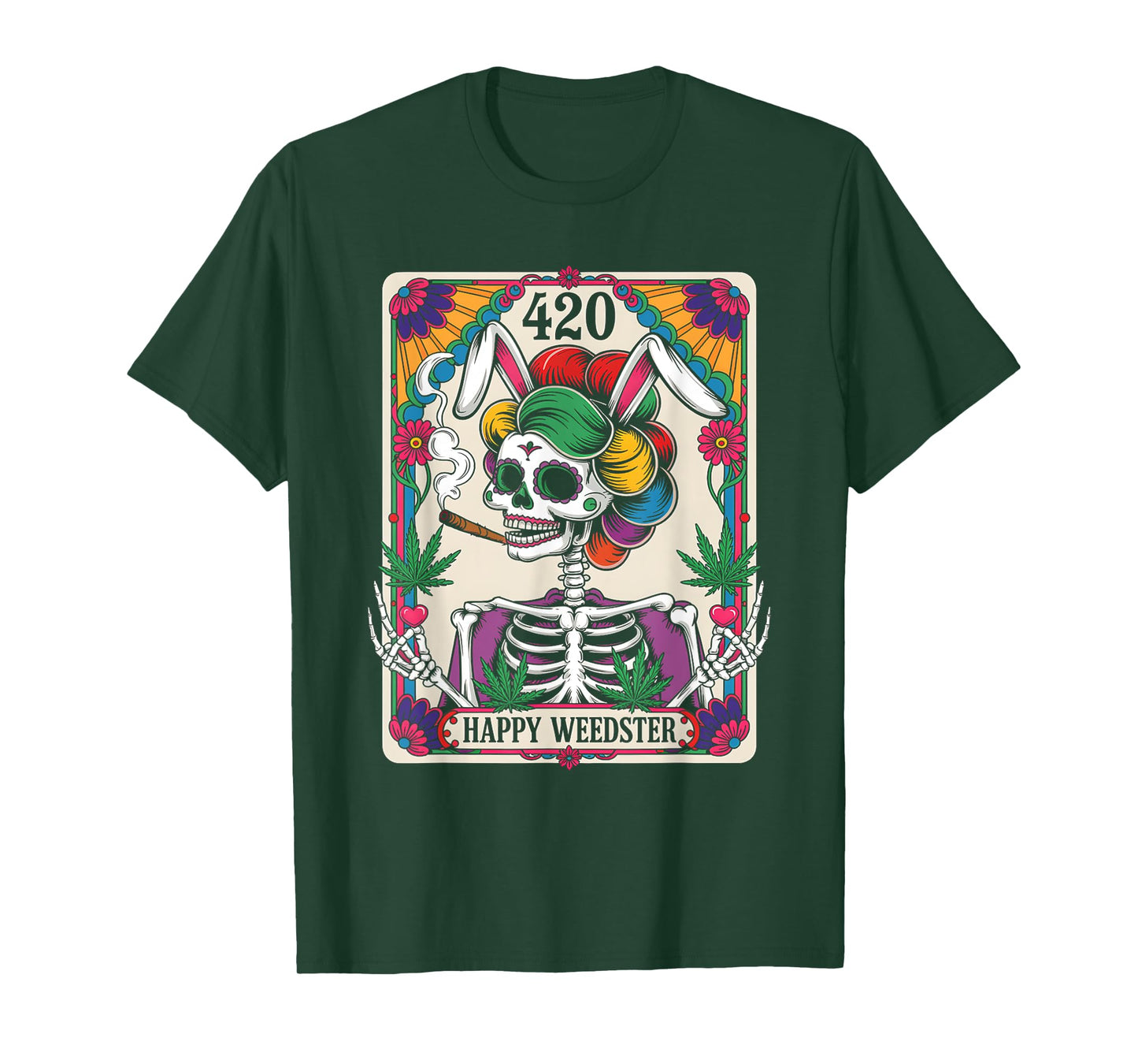 Happy Weedster 420 Easter Skeleton Smoking Weed Tarot Card T-Shirt