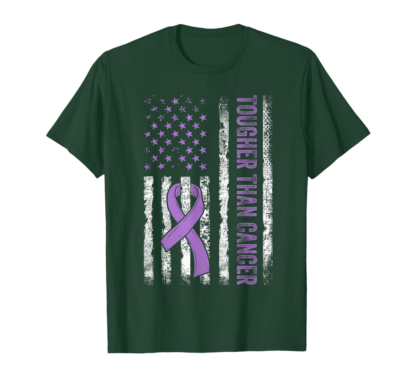 Tougher Than Cancer Pancreatic Awareness Us Flag Purple T-Shirt