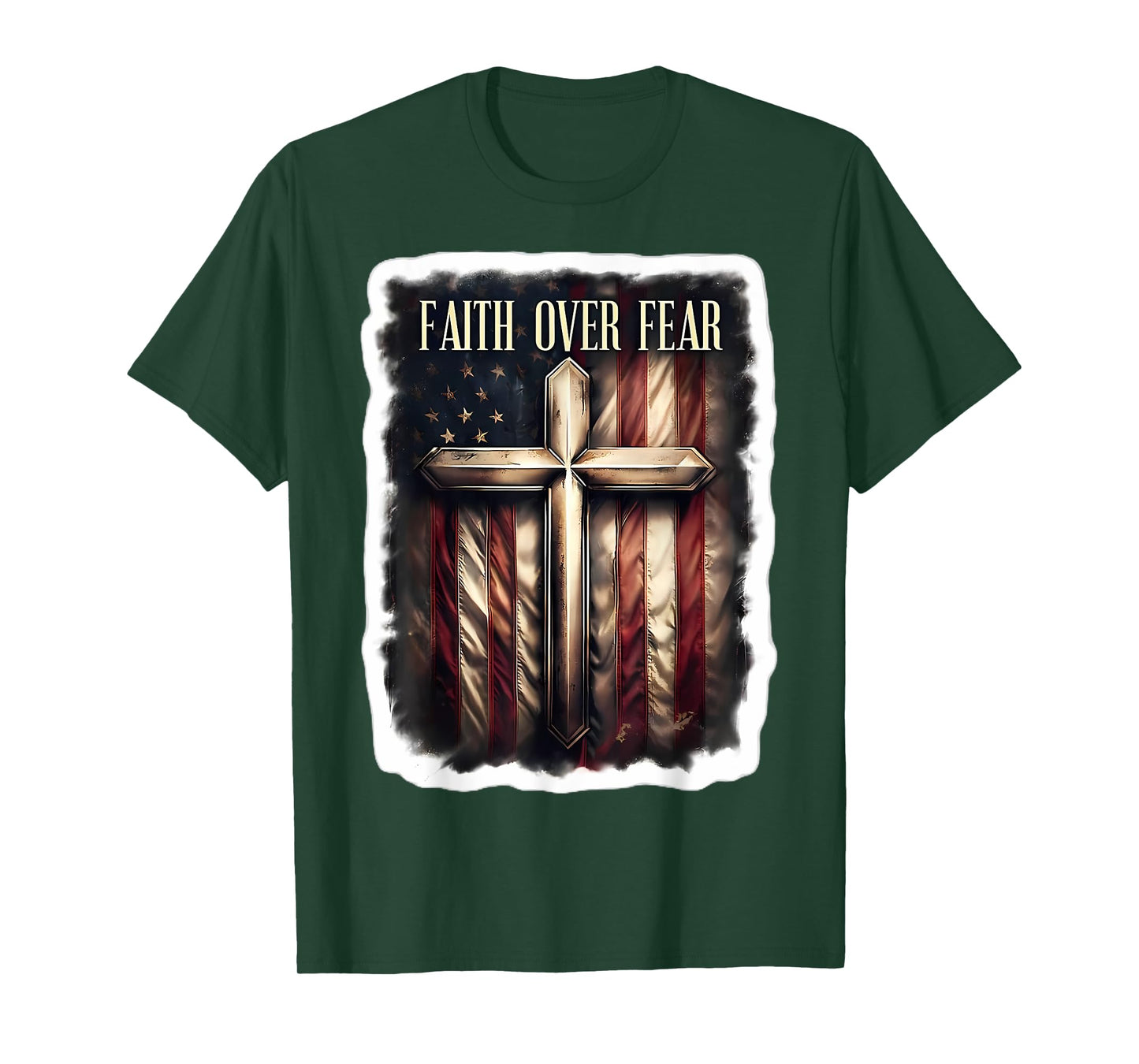 Faith Over Fear Vintage American Flag Cross Christian Quote T-Shirt