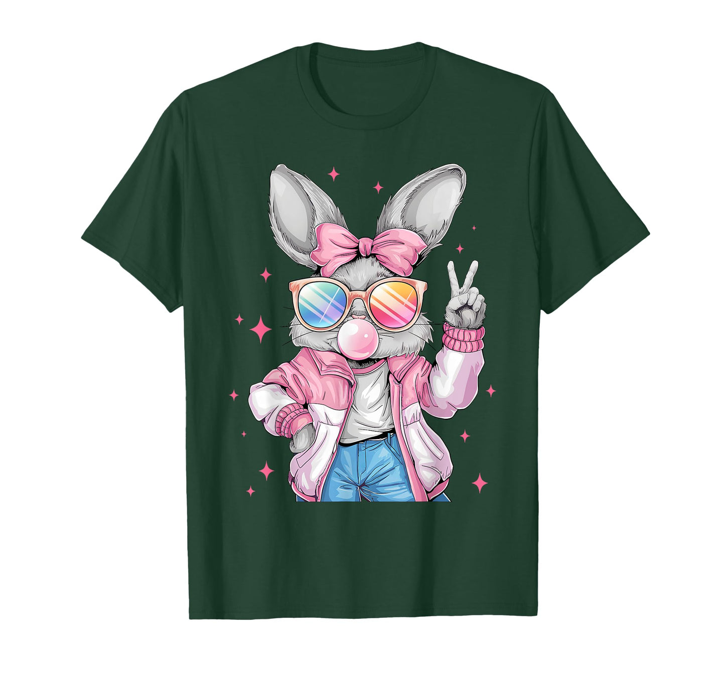 Easter Bunny Blowing Bubble Happy Easter Bunny Coquette Bow T-Shirt