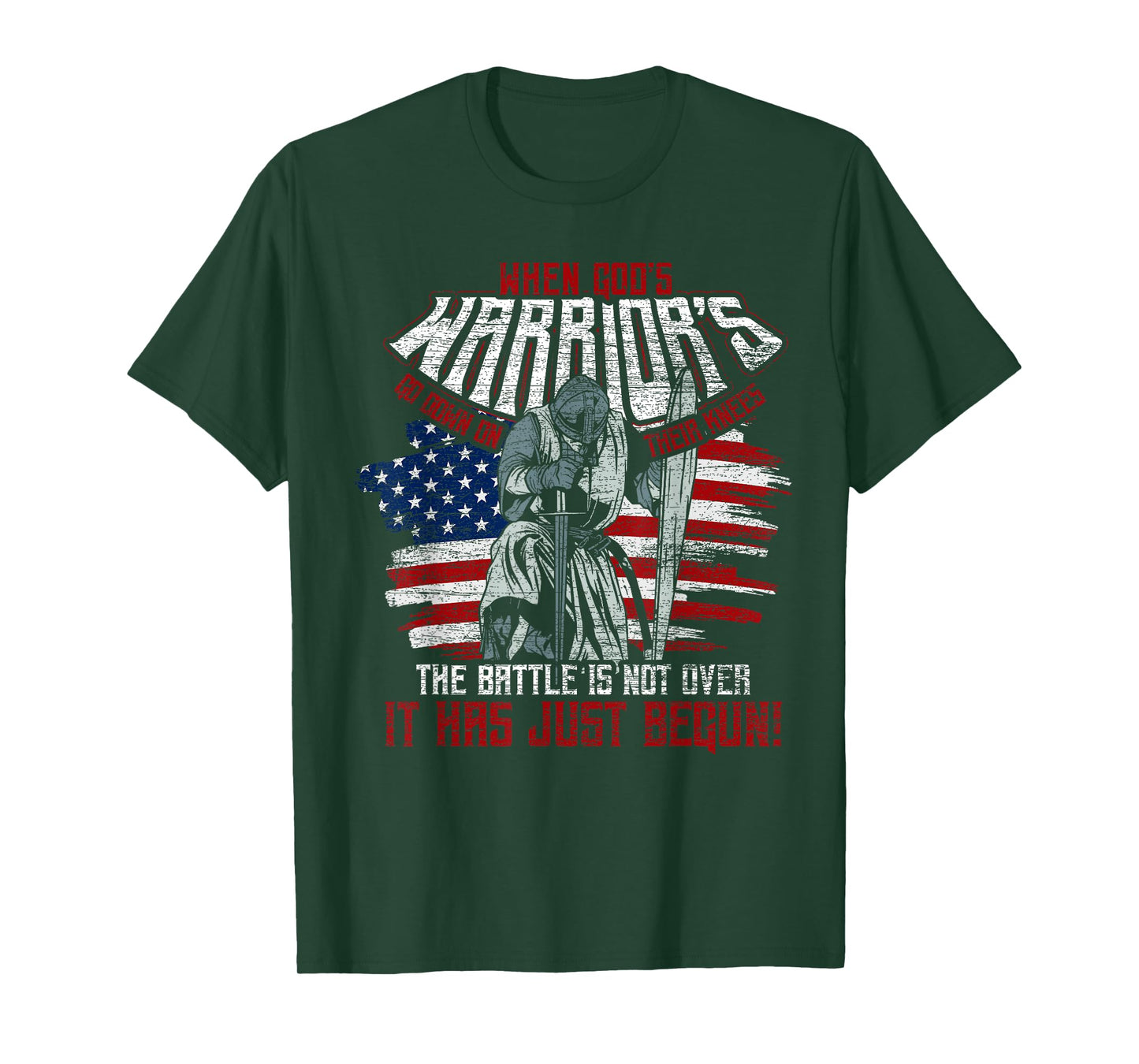 USA Flag When Gods Warriors Go Down On Their Knees Jesus T-Shirt for Women Kids Men