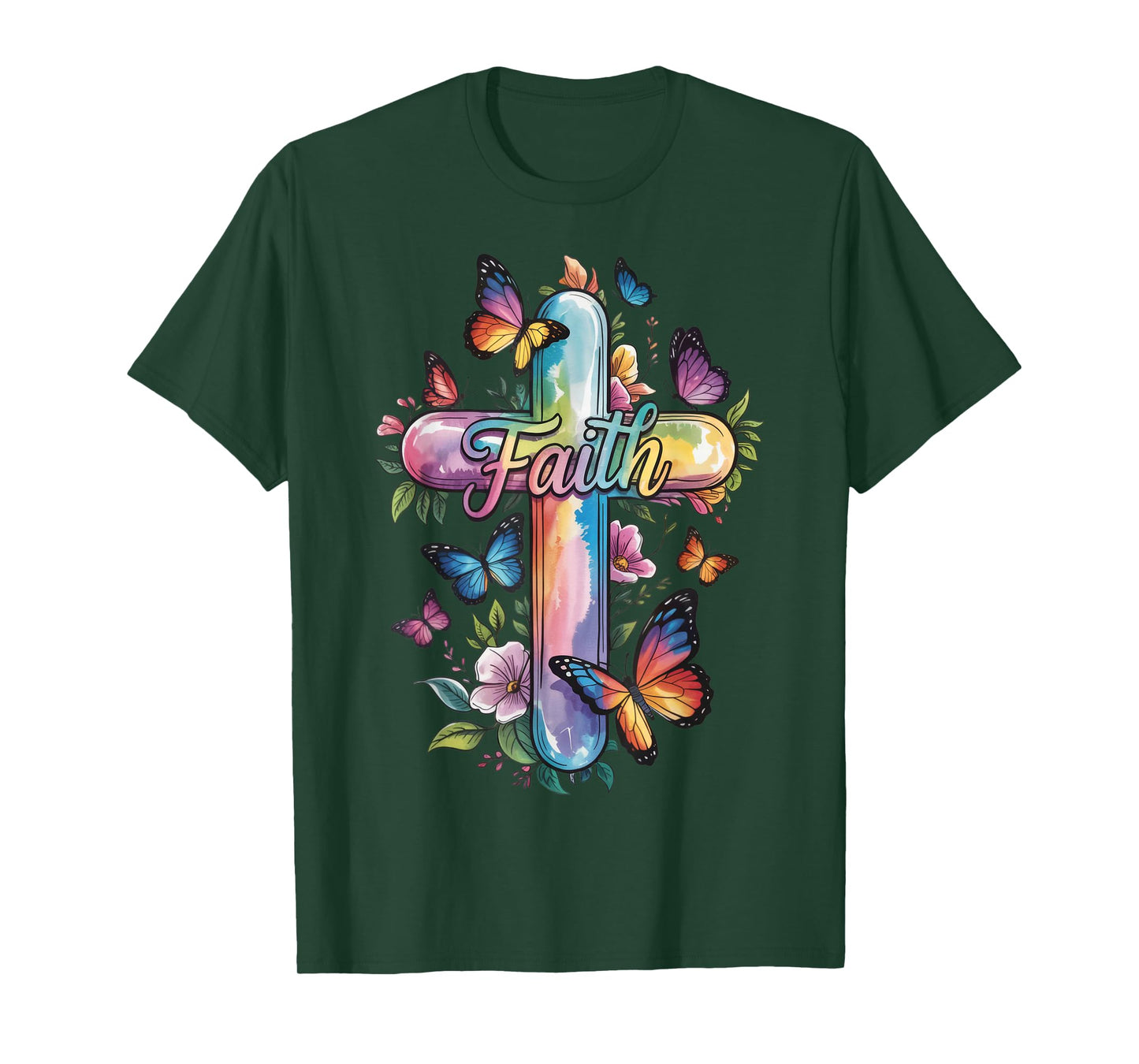Faith Cross Butterflies Floral Religious Christ Flowers T-Shirt