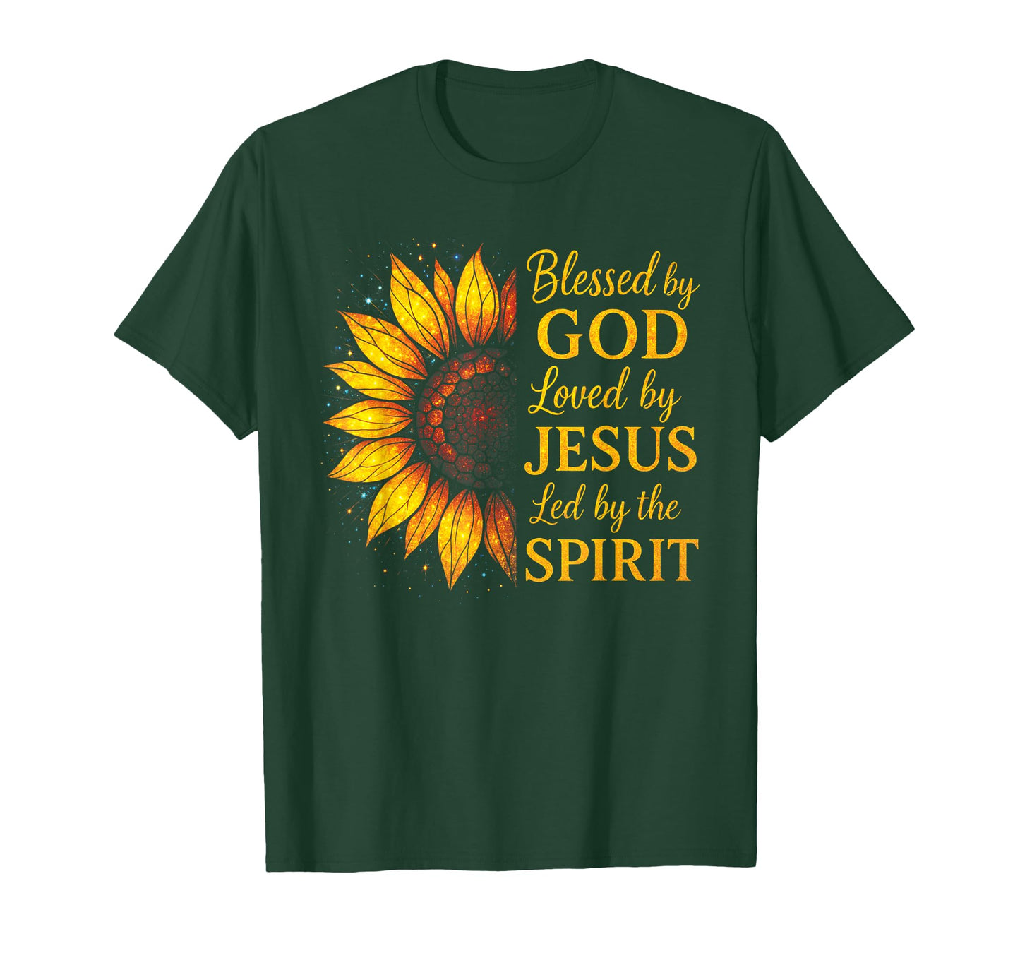 Blessed by God Loved by Jesus Stained Glass Sunflower T-Shirt