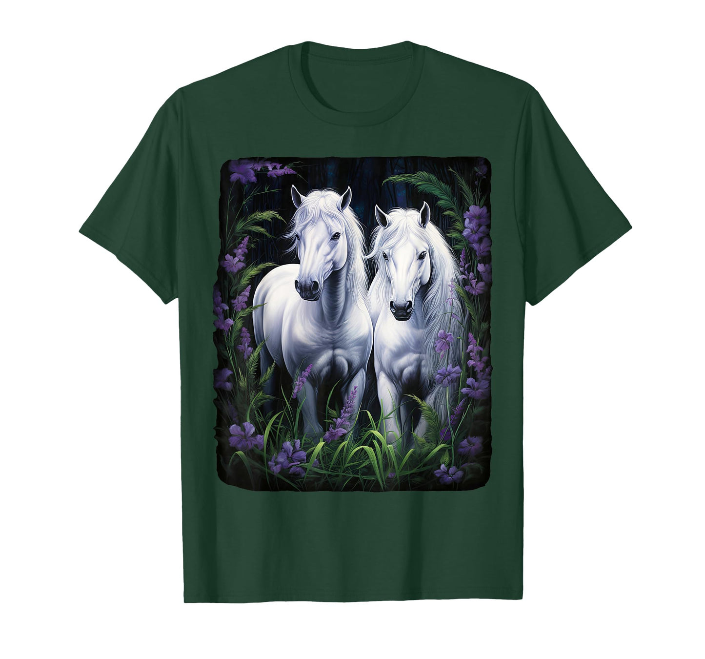 2 Horses standing in a meadow with flowers T-Shirt