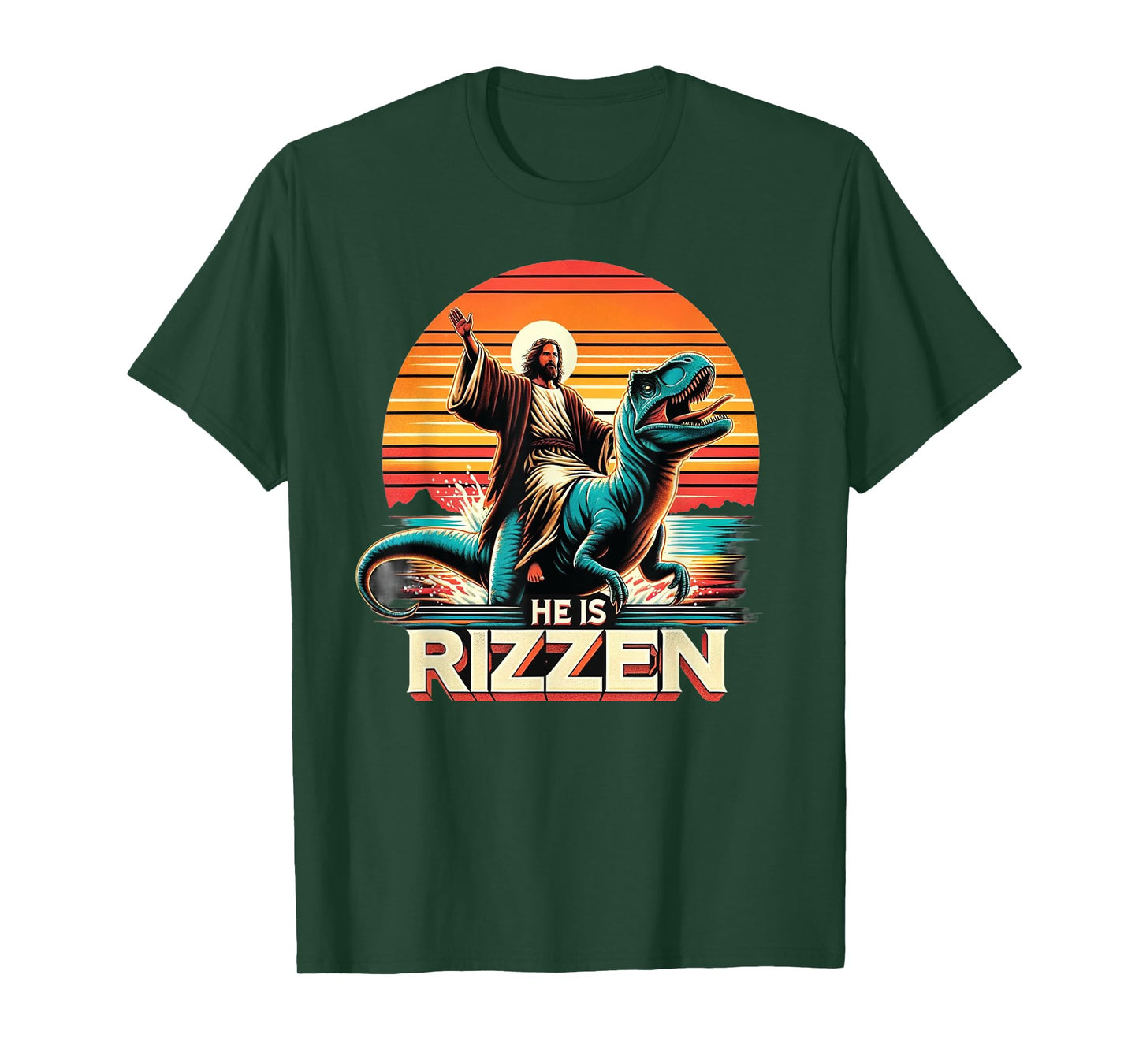 He Is Rizzen Jesus Retro Christian Dinosaur T-Shirt