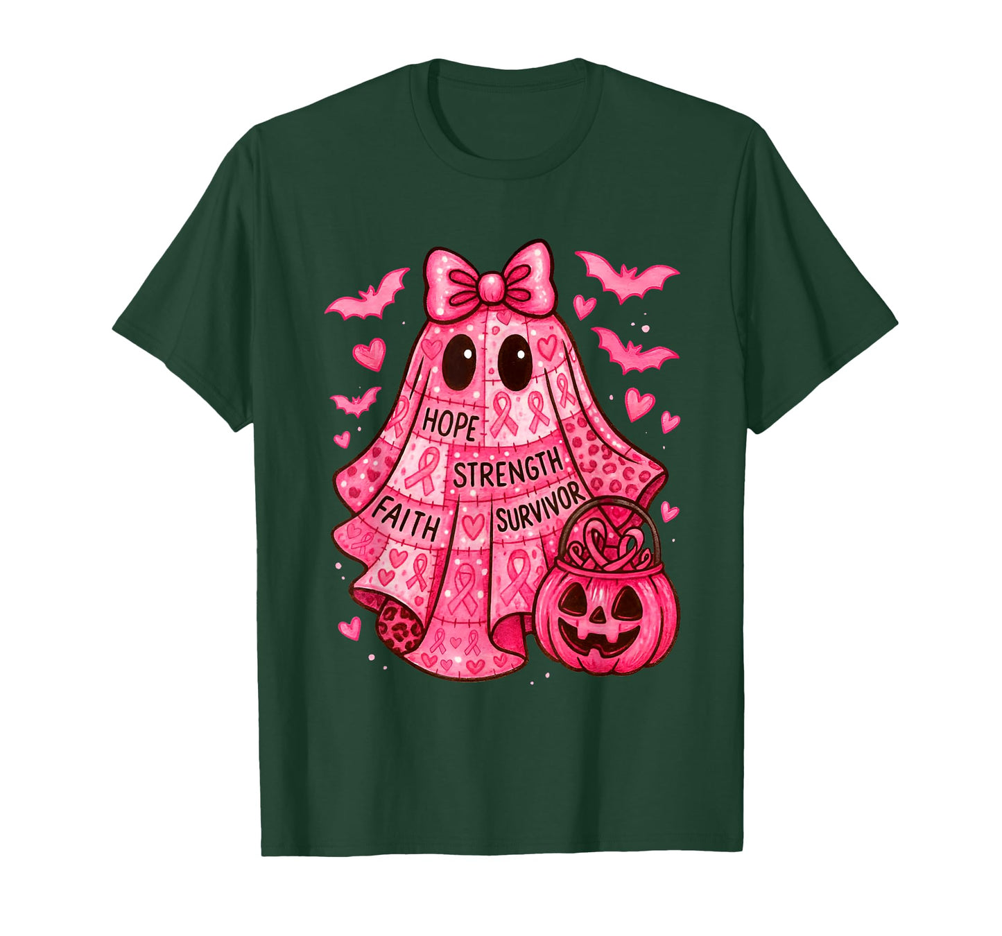 Faith Hope Strength Survivor Ghost Breast Cancer Awareness T-Shirt