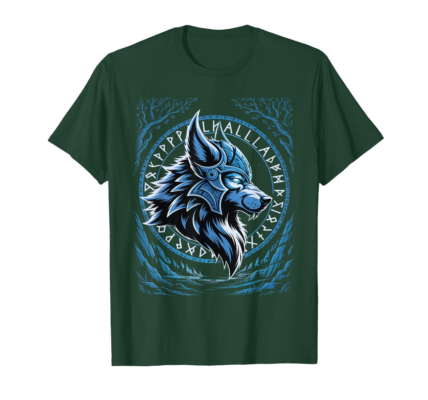 Valhalla Wolf Mask Odin Runes Norse Compass Viking T-Shirt