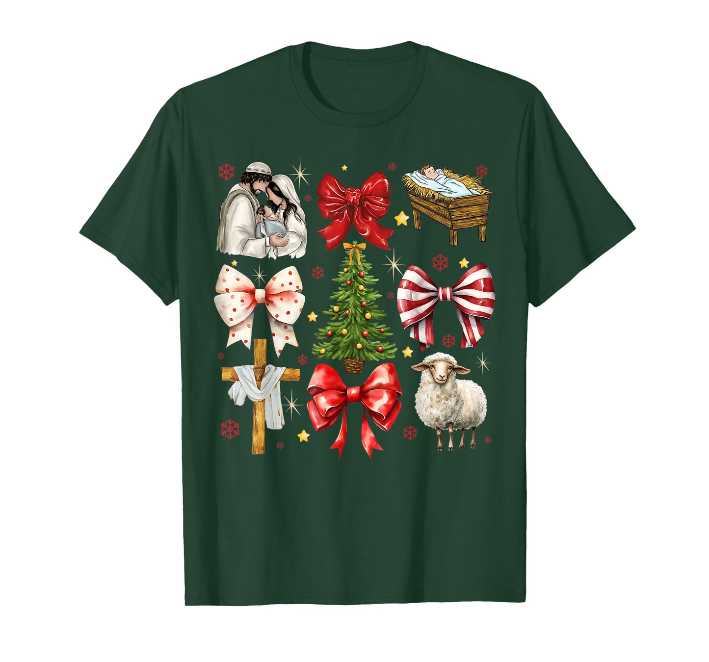 Christmas Nativity Scene Coquette Bow Baby Jesus Xmas Pajama T-Shirt