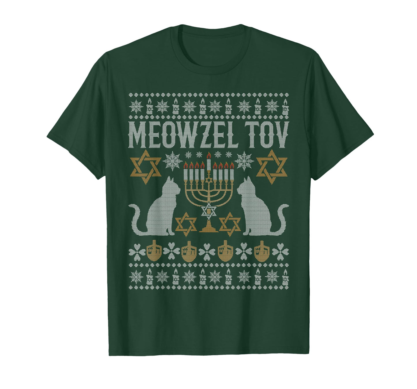 Meowzel Tov Mazel Tov Cat Ugly Christmas Happy Hanukkah T-Shirt